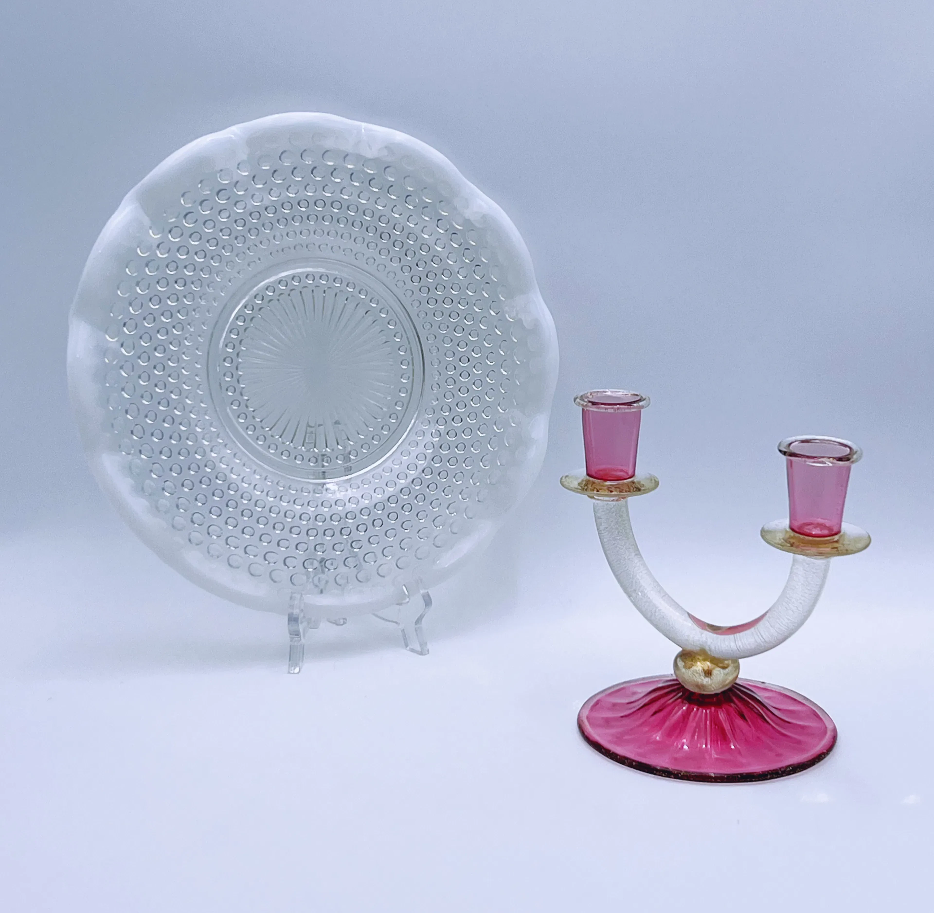 Muranoglass lysestake og fat