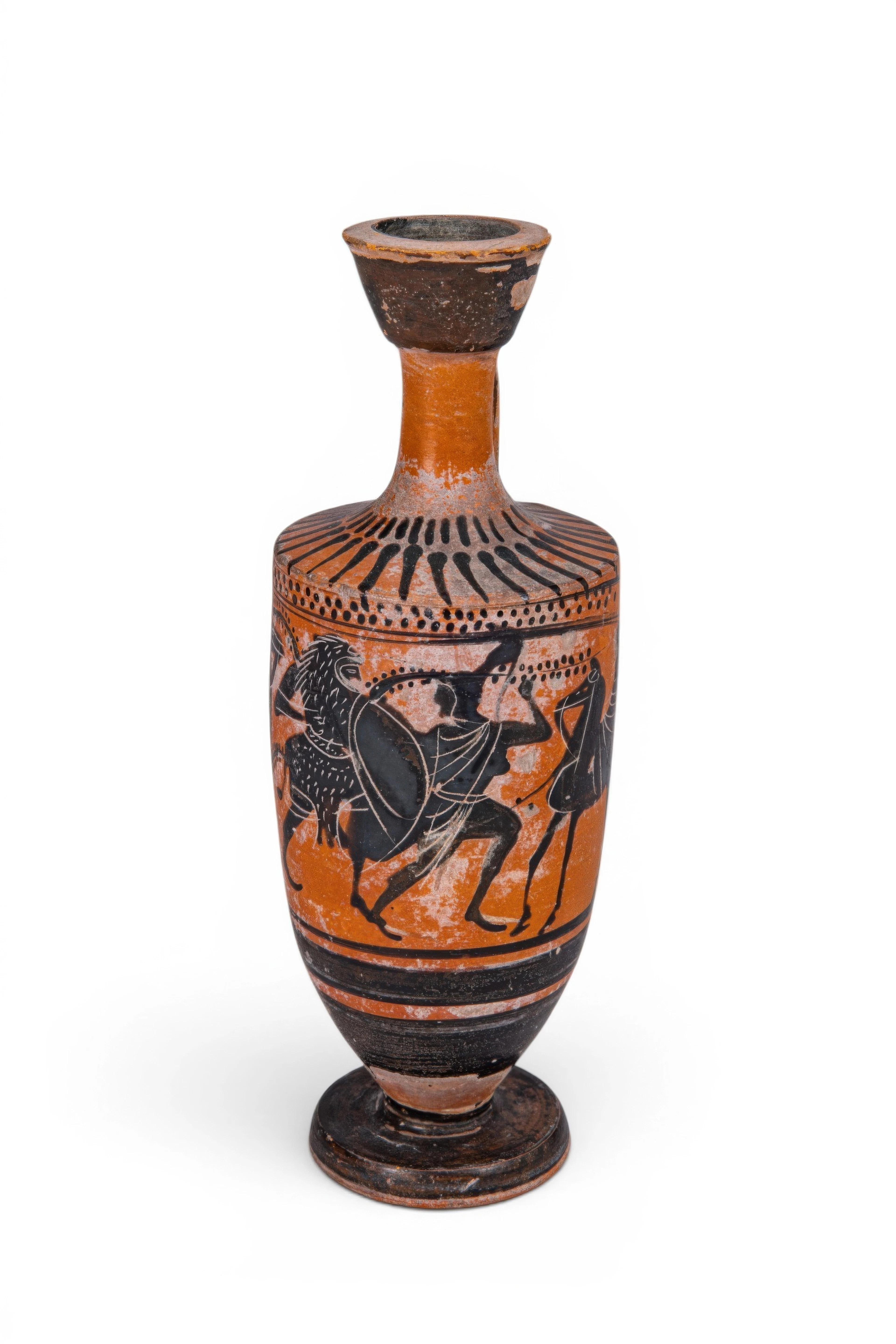 RARE ATTIC BLACK-FIGURE LEKYTHOS DEPICTING AMAZONOMACHY IN THE MANNER