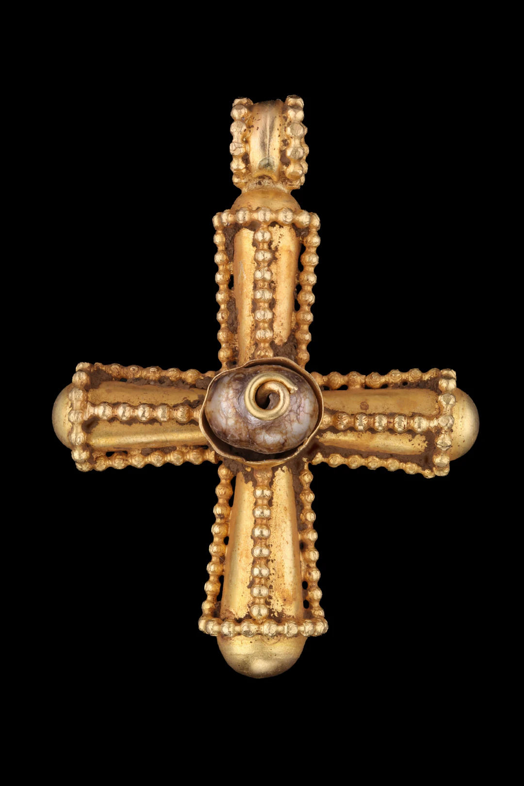 BYZANTINE GOLD CROSS PENDANT WITH PELLETS