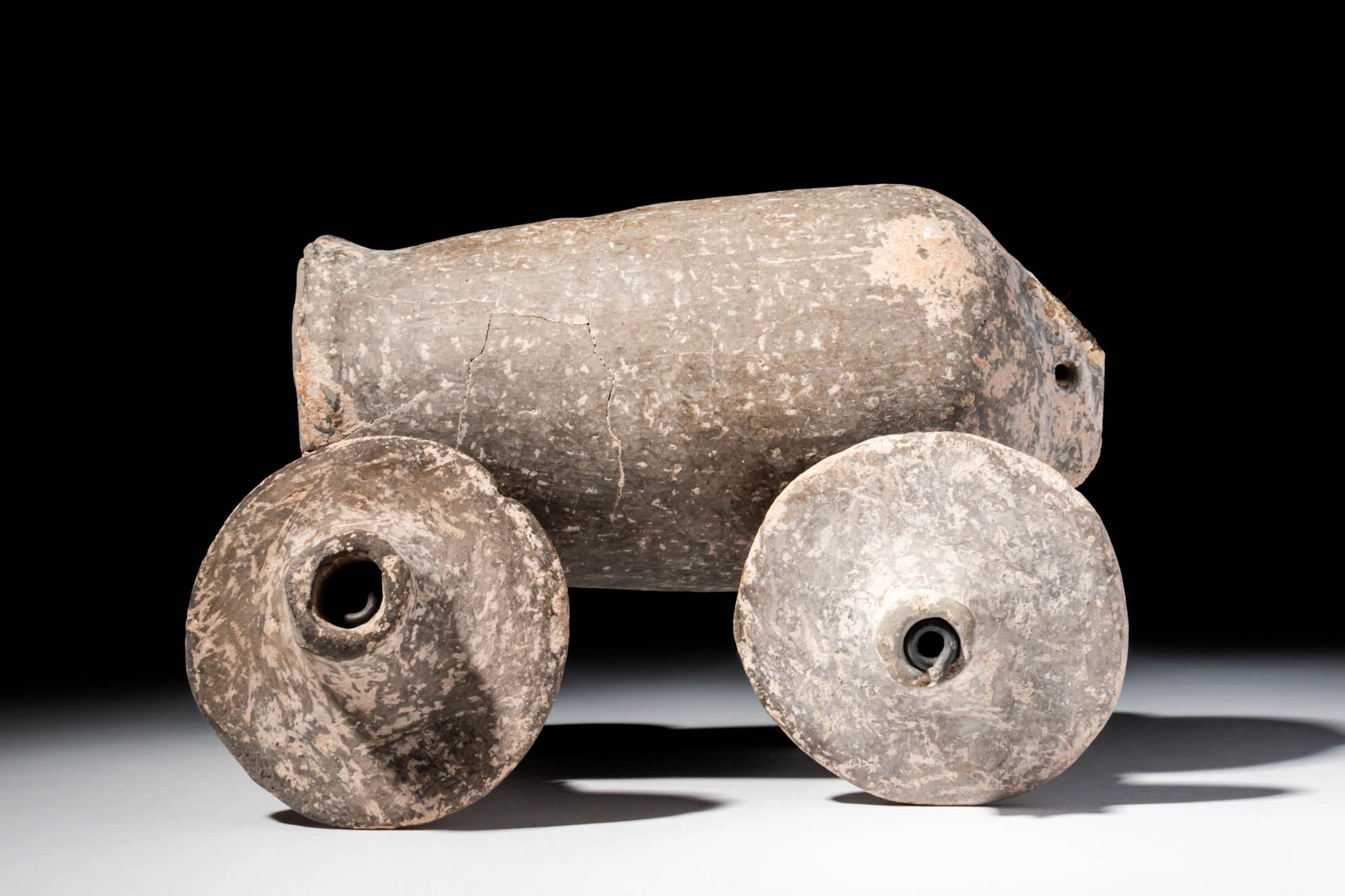 RARE MESOPOTAMIAN TERRACOTTA CART WITH FOUR WHEELS
