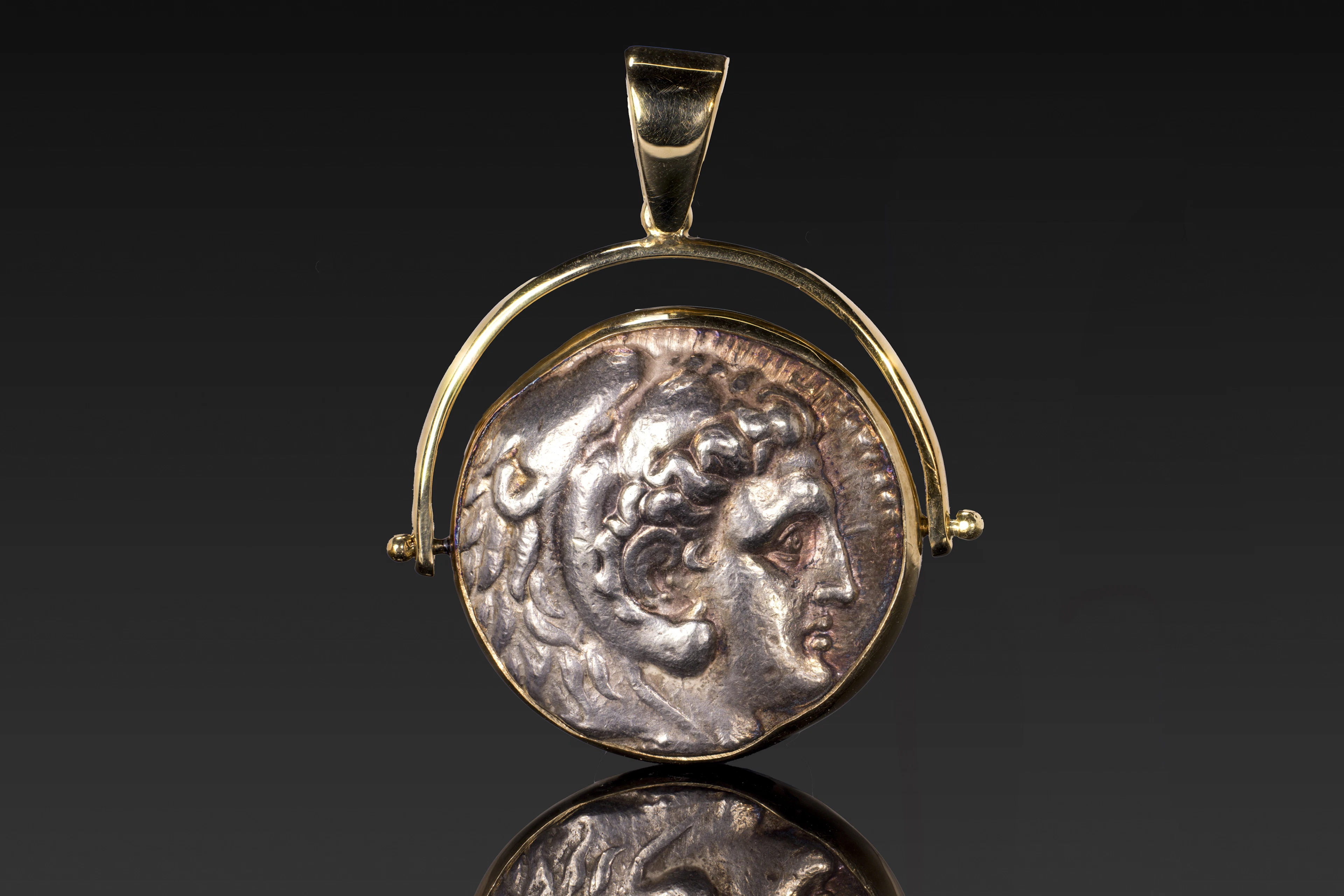 SILVER TETRADRACHM OF ALEXANDER THE GREAT IN GOLD PENDANT