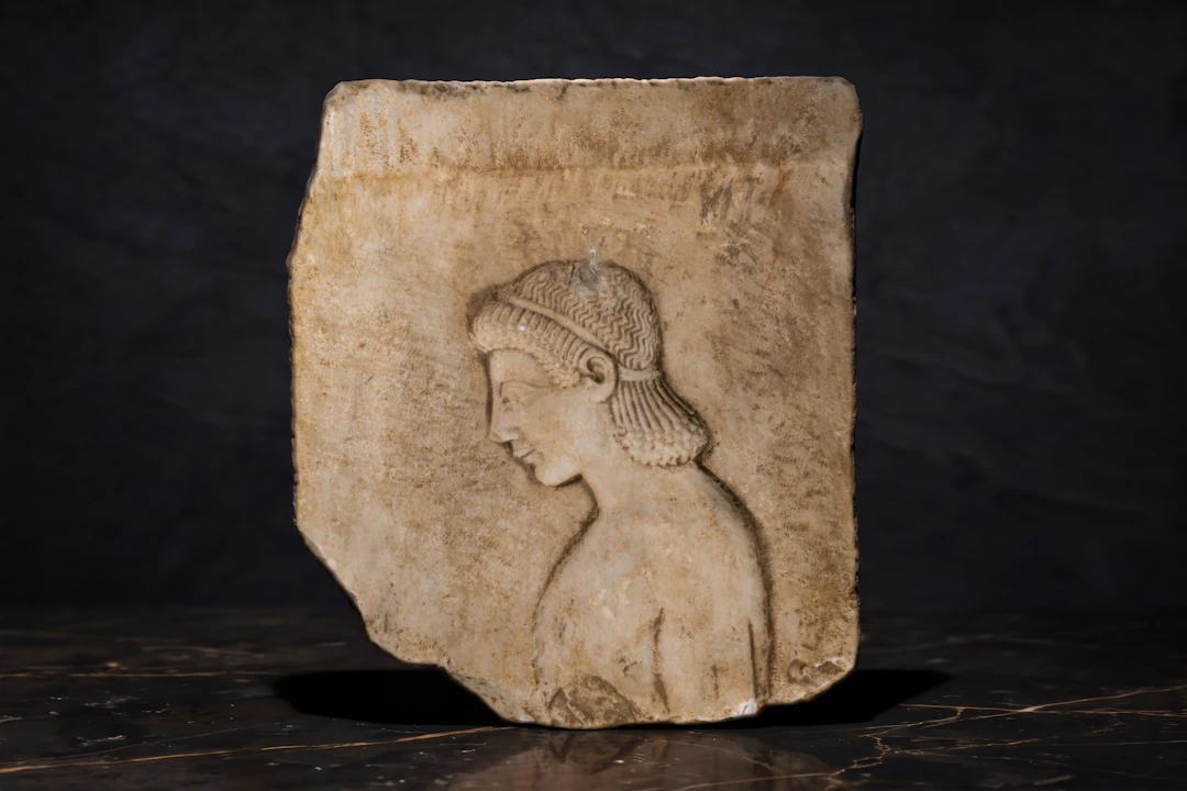 GREEK MARBLE RELIEF WITH YOUTH