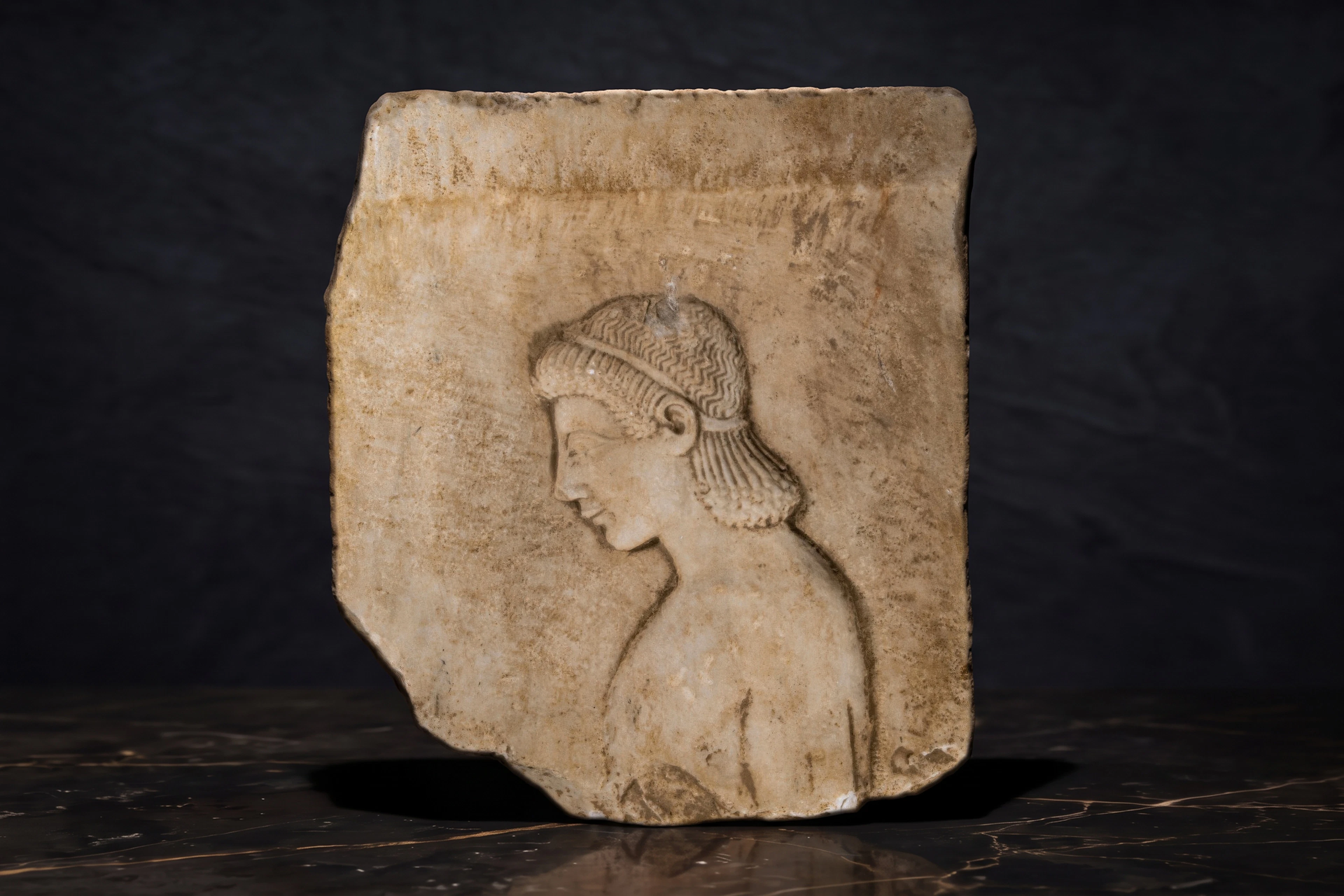 GREEK MARBLE RELIEF WITH YOUTH