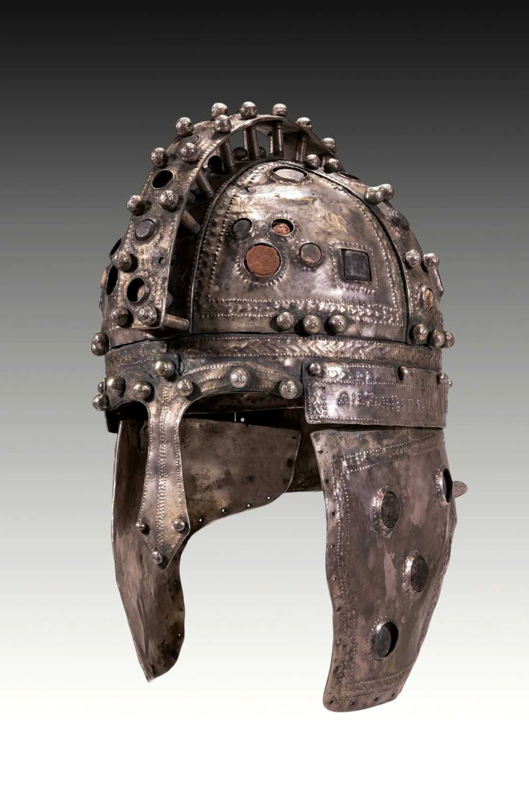 STUNNING LATE ROMAN IRON, SILVER AND GEM-SET CAVALRY HELMET OF BERKASOVO