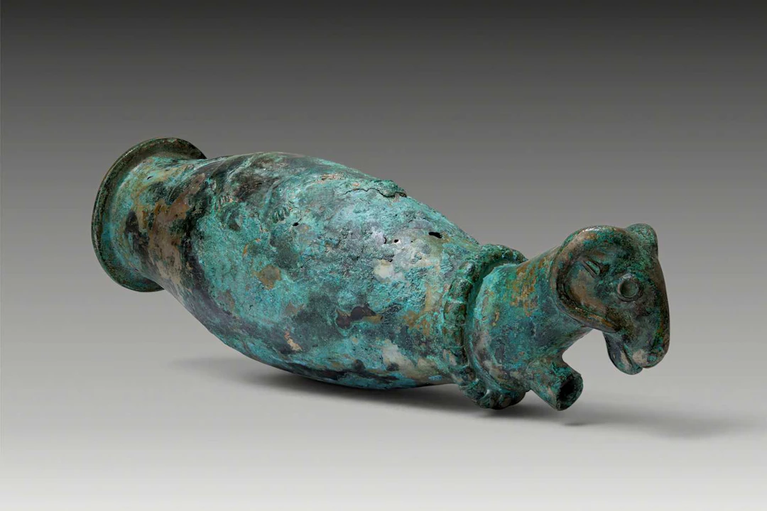 LATE ELAMITE BRONZE RHYTON WITH RAM PROTOME