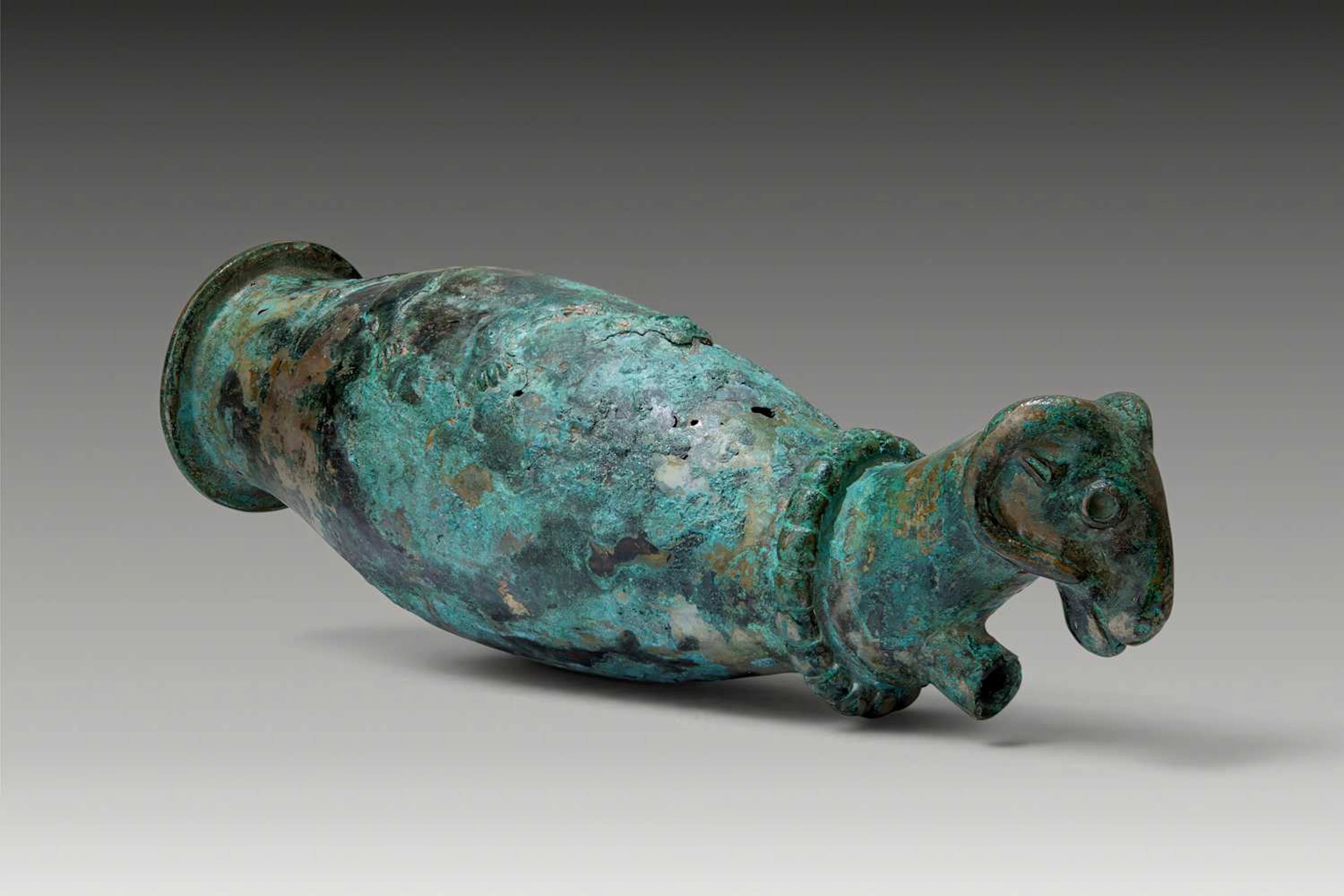 LATE ELAMITE BRONZE RHYTON WITH RAM PROTOME