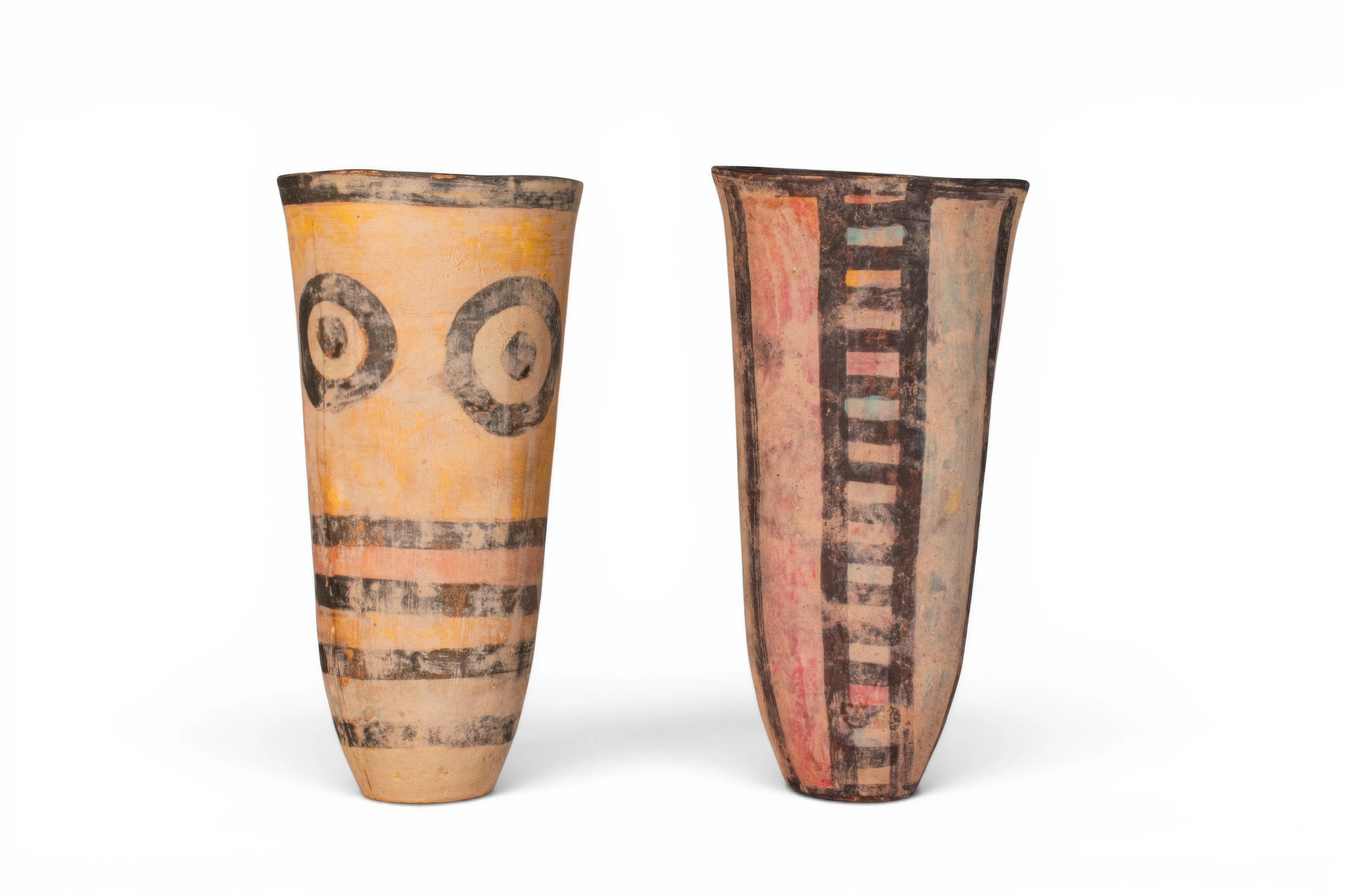 PAIR OF INDUS VALLEY TERRACOTTA PAINTED BEAKERS