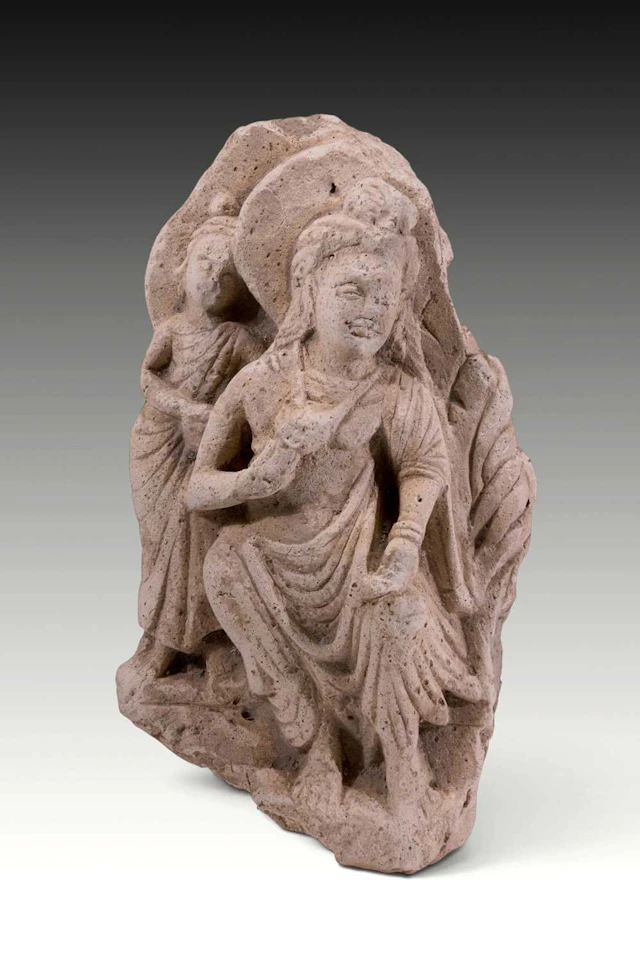 GANDHARA STUCCO RELIEF OF BUDDHA WITH A WORSHIPPER