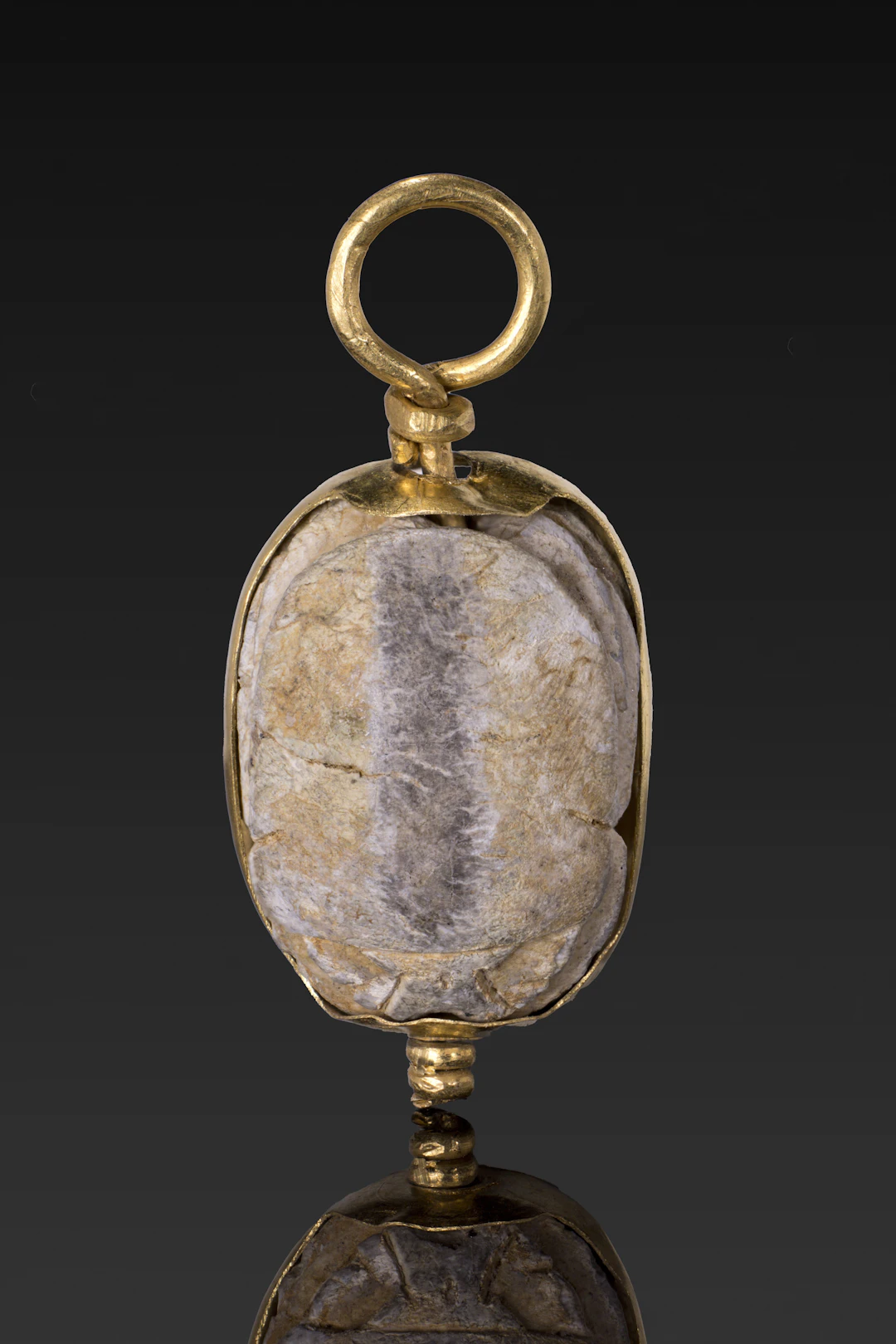 EGYPTIAN STEATITE SCARAB WITH HIEROGLYPHS IN GOLD PENDANT