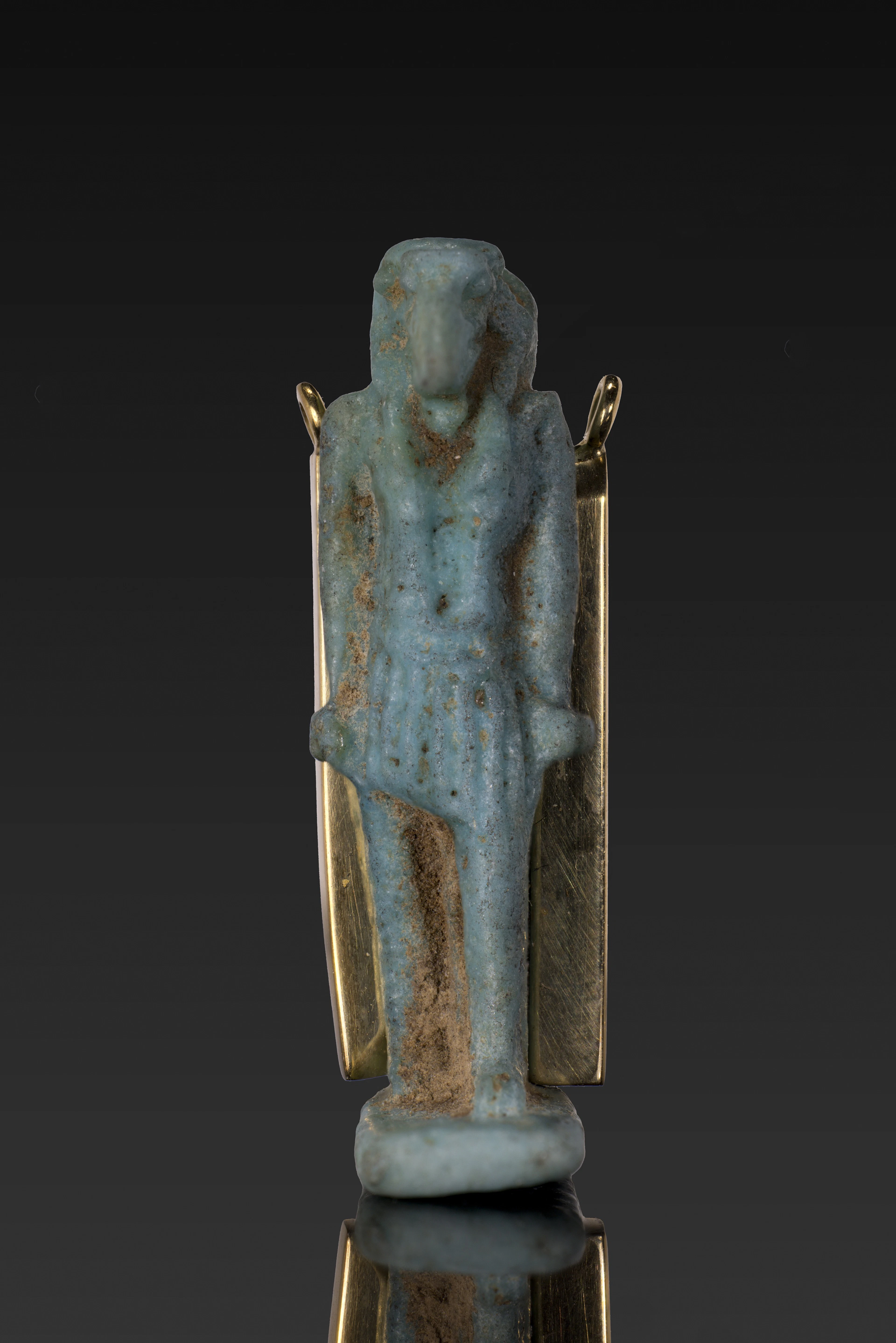 ROMANO-EGYPTIAN FAIENCE AMULET OF THOTH IN GOLD PENDANT