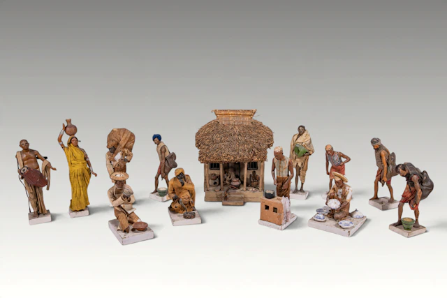 COLLECTION OF INDIAN TERRACOTTA MINIATURE FIGURES OF TRADESPEOPLE