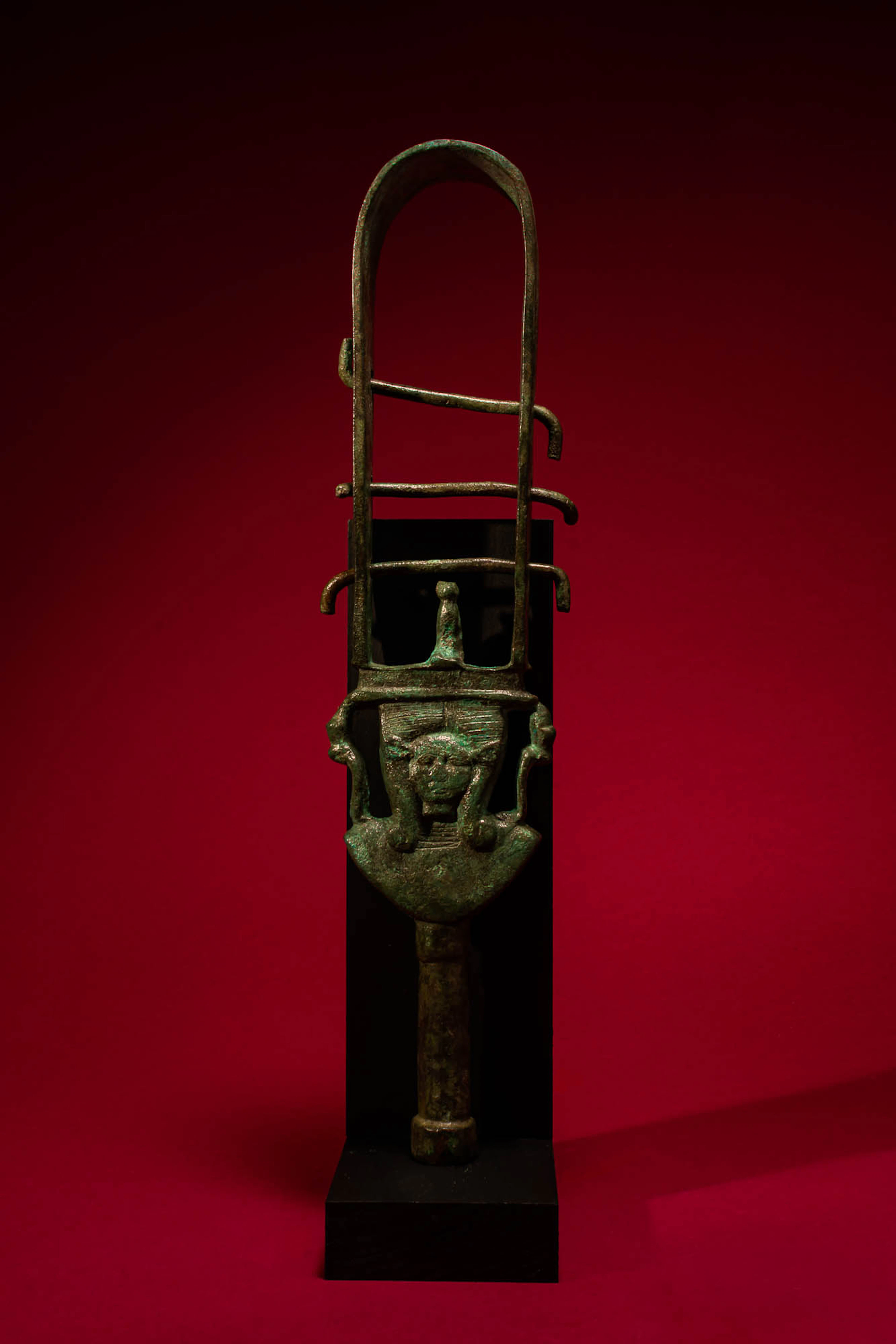 LARGE EGYPTIAN BRONZE SISTRUM WITH HATHOR