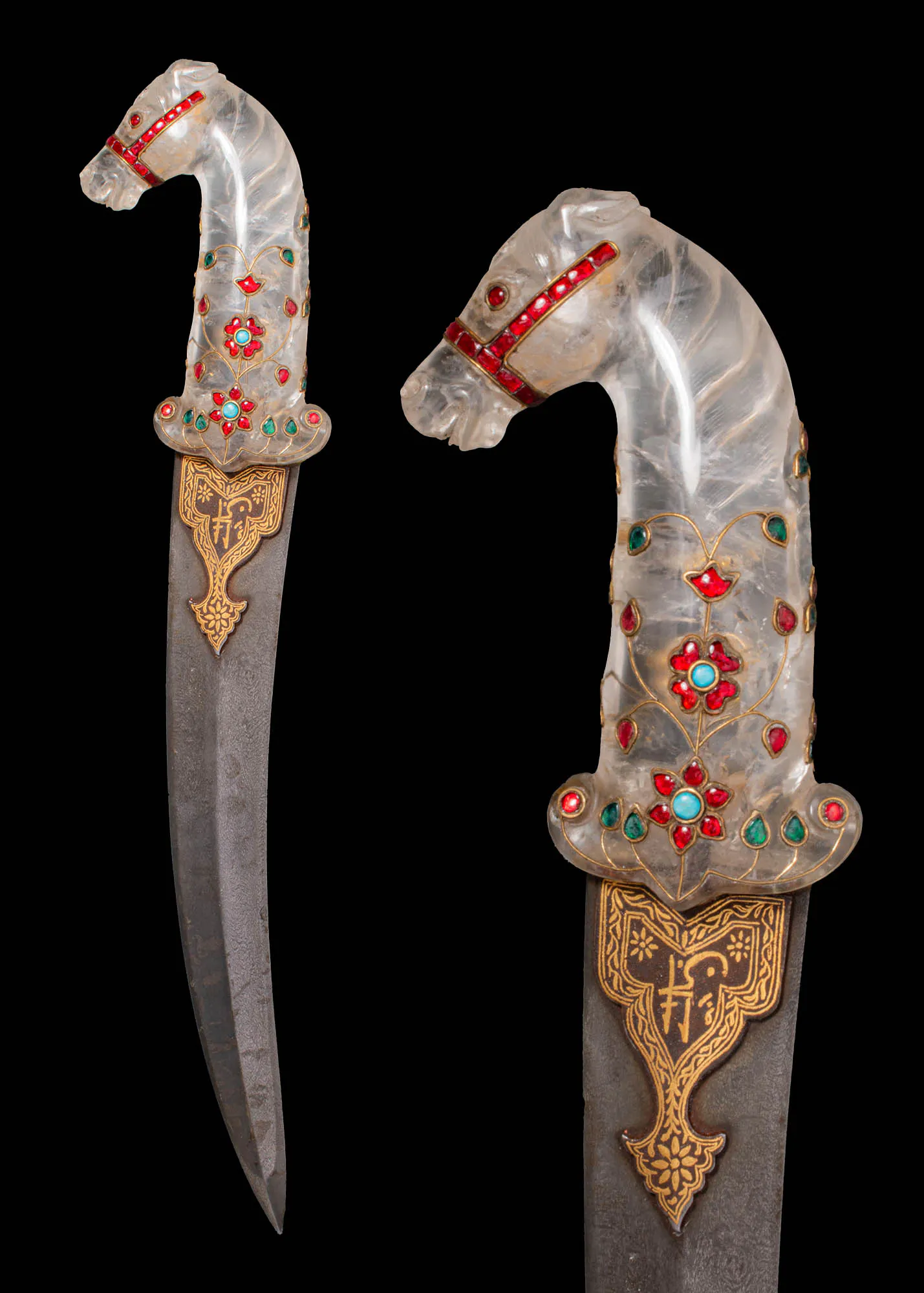 MUGHAL DAGGER (KHANJAR) WITH ROCK CRYSTAL INLAID HANDLE | Barnebys