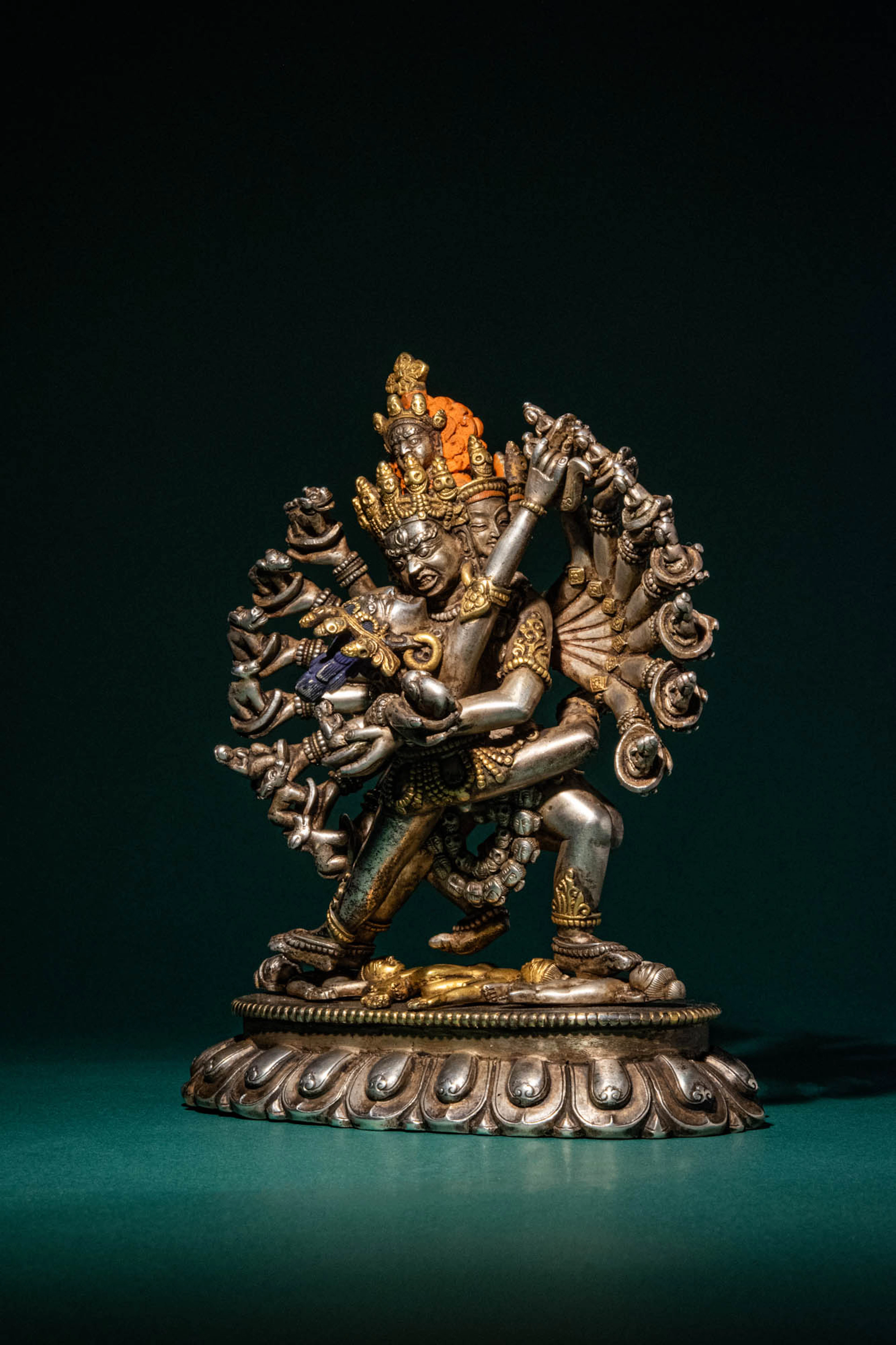 TIBETAN SILVER WITH PARCEL GILT FIGURE OF CHAKRASAMVARA