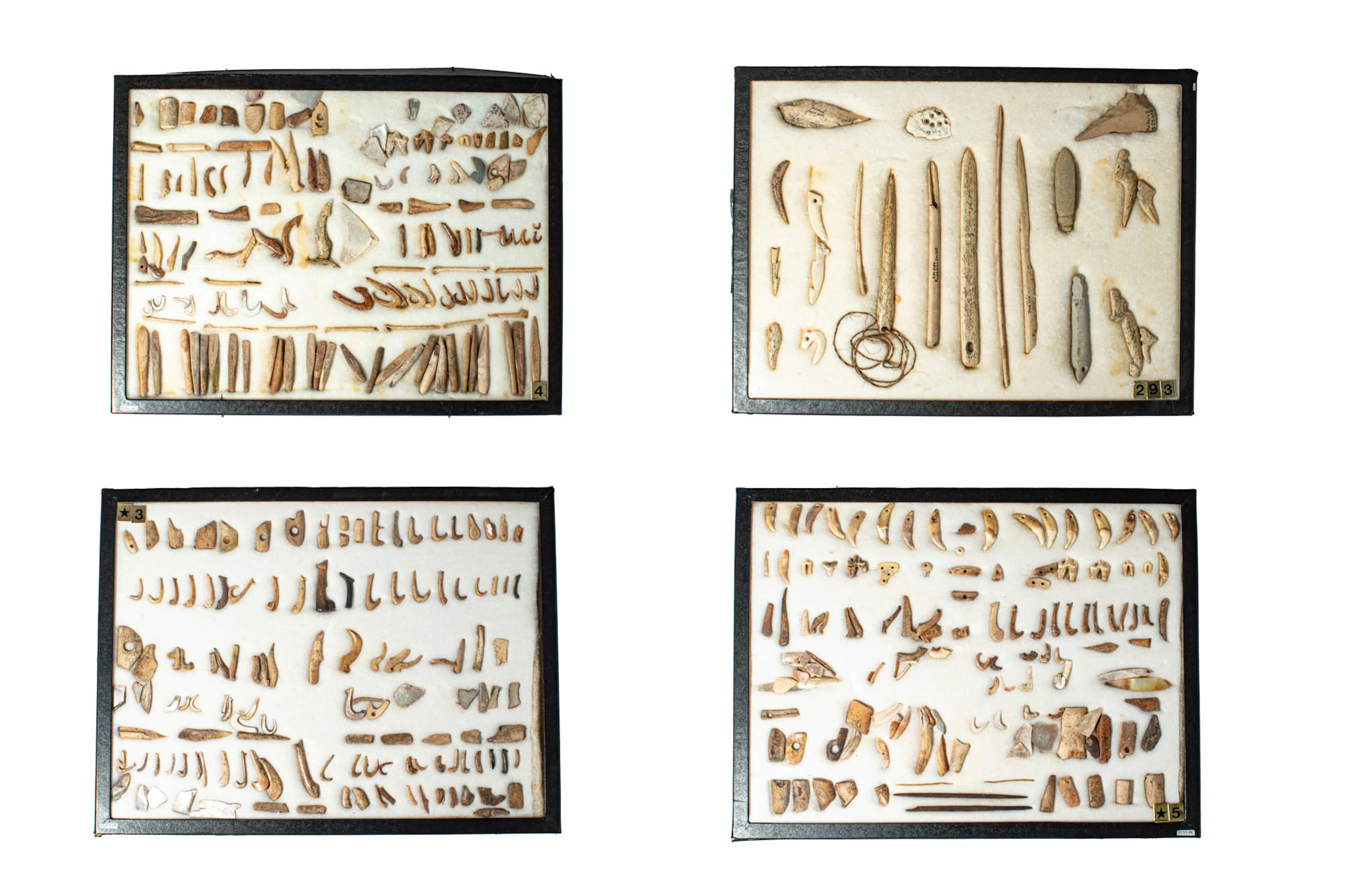 THREE SETS OF HAWAIIAN FISH HOOKS AND ONE SET OF MAORI FISHING IMPLEMENTS