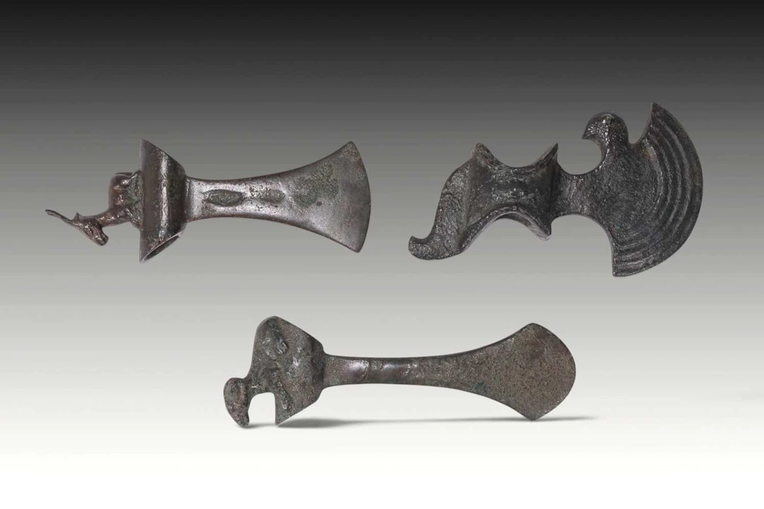COLLECTION OF BRONZE AGE AXE HEADS WITH ANIMALS