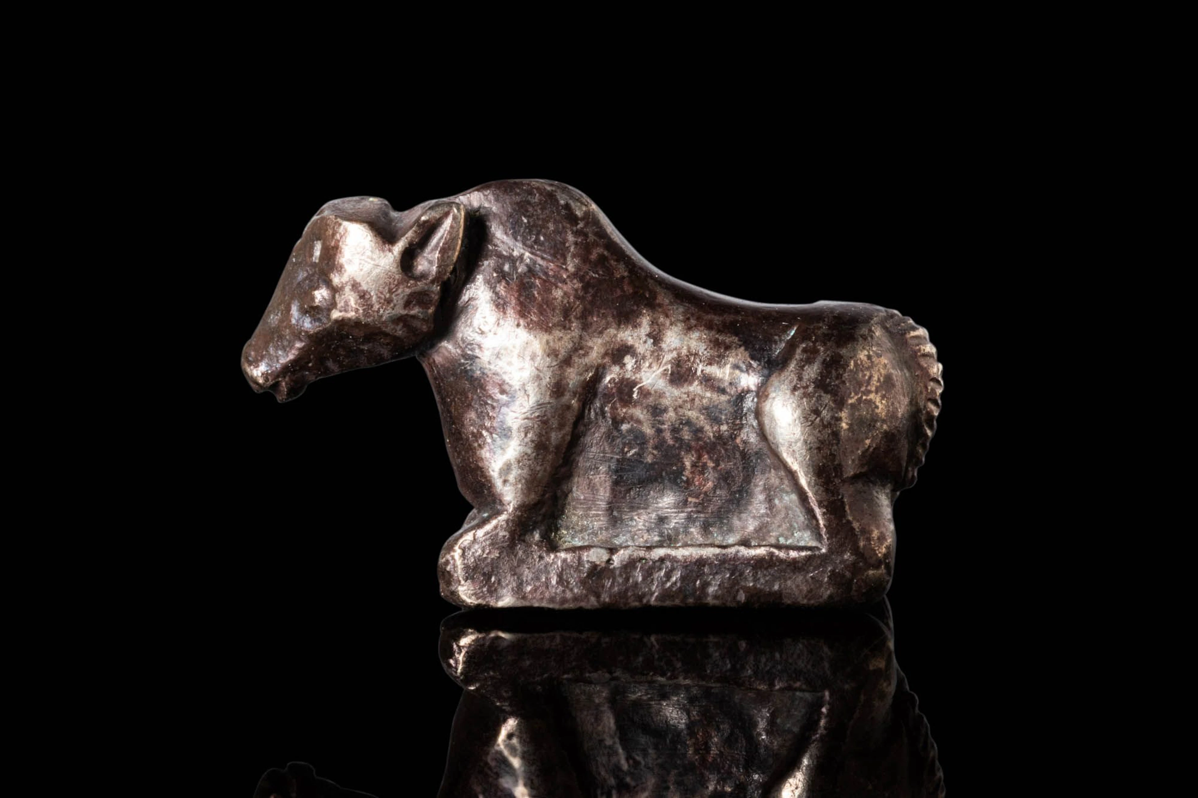 GREEK SILVER SEATED BULL FIGURINE