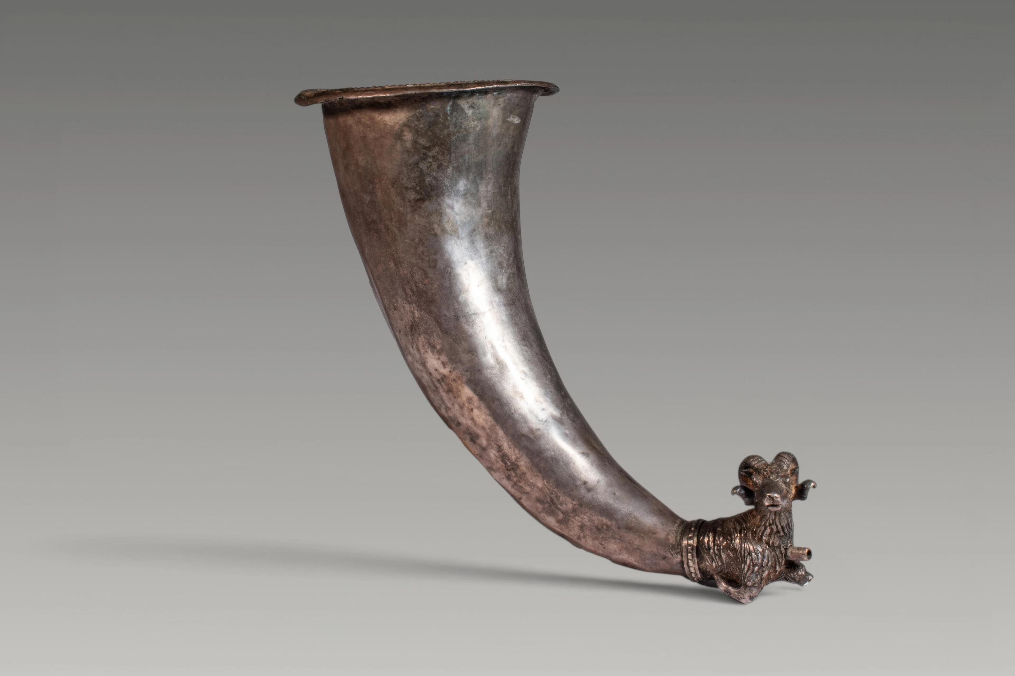 FANTASTIC HELLENISTIC SILVER RHYTON WITH RAM'S PROTOME
