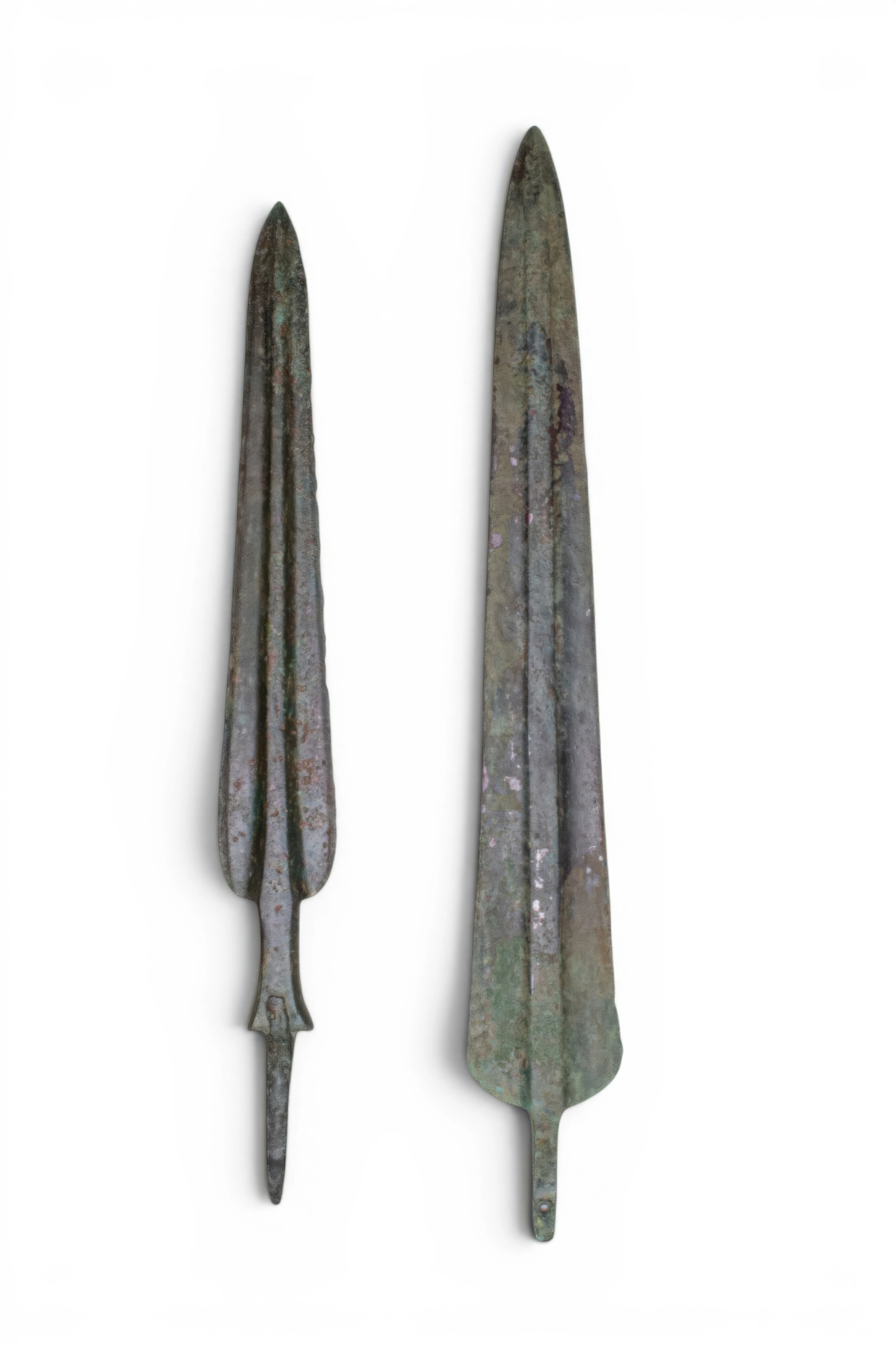 PAIR OF LARGE BRONZE AGE / EARLY GREEK BRONZE SPEARHEADS