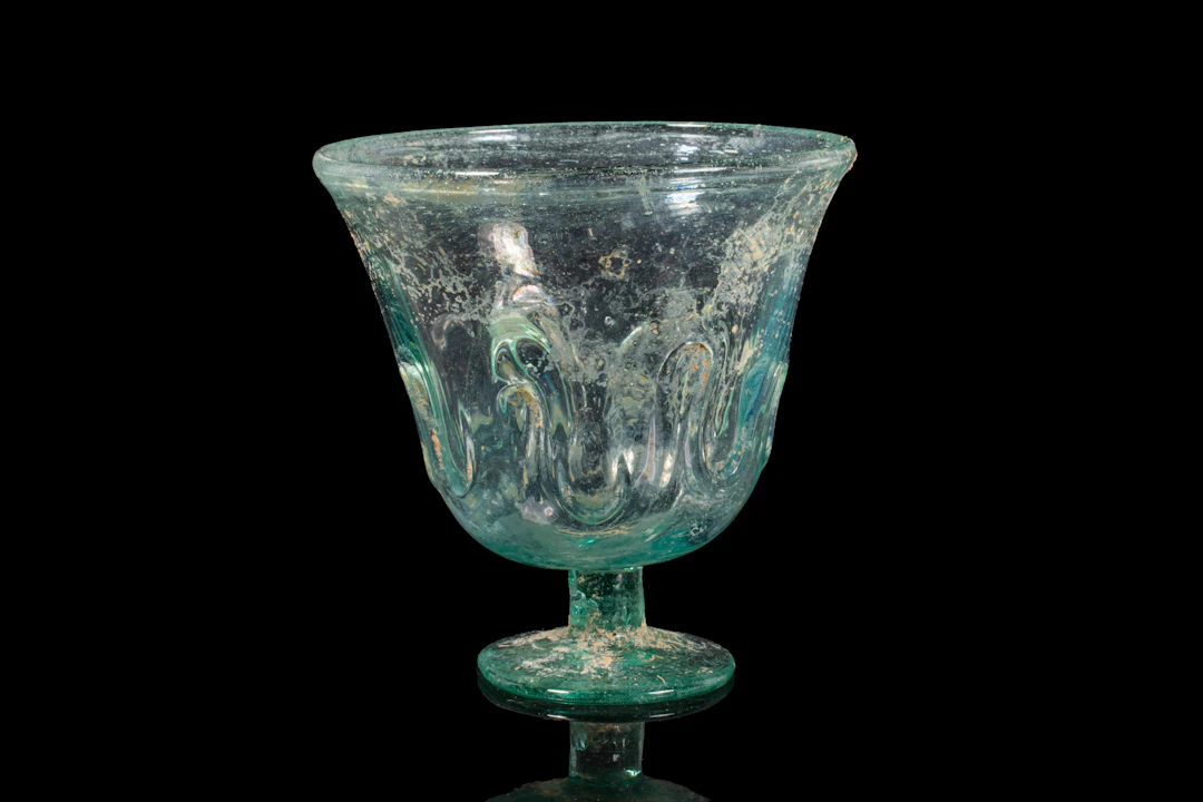 ROMAN TRANSLUCENT GLASS GOBLET WITH WAVE MOTIF