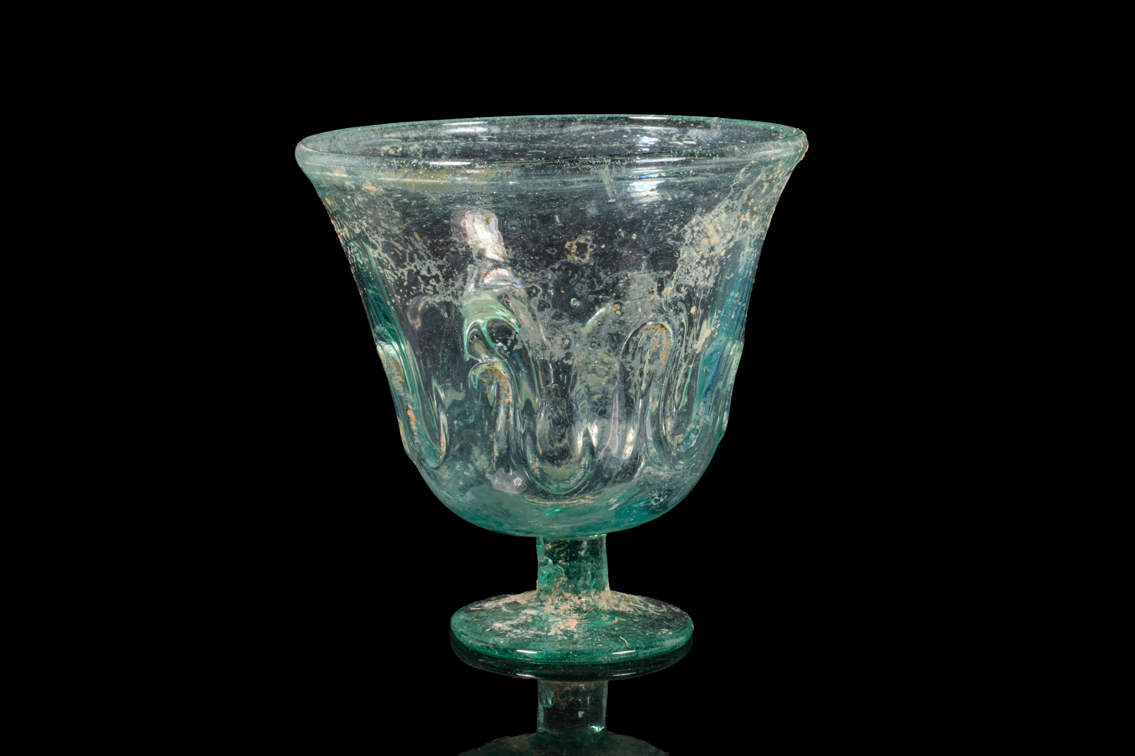 ROMAN TRANSLUCENT GLASS GOBLET WITH WAVE MOTIF