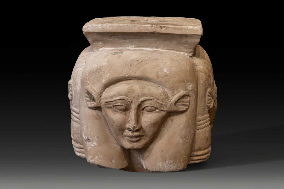 LARGE EGYPTIAN PTOLEMAIC LIMESTONE HATHORIC CAPITAL