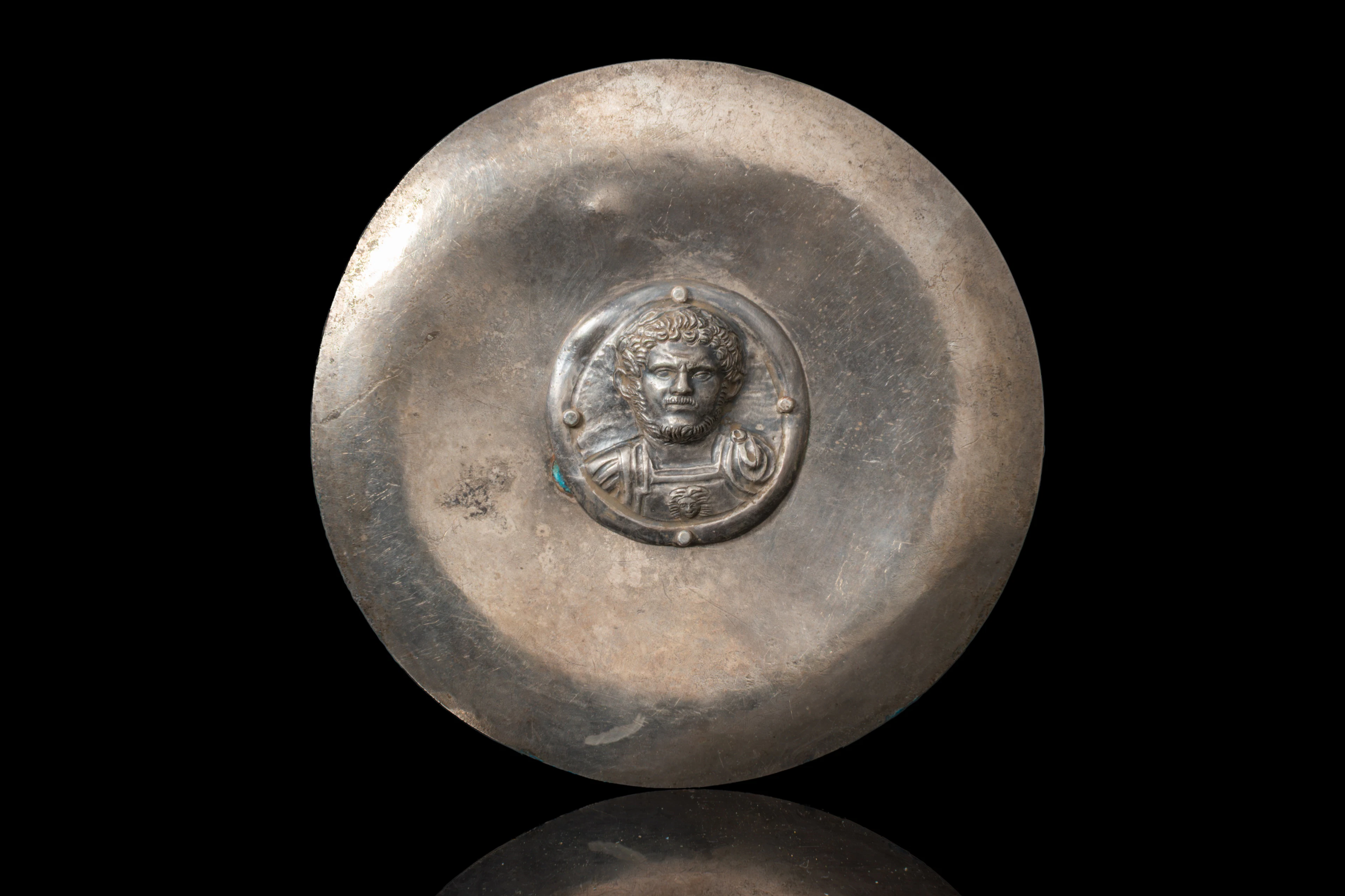 GRAECO ROMAN SILVER PHALERA WITH BUST OF CARACALLA