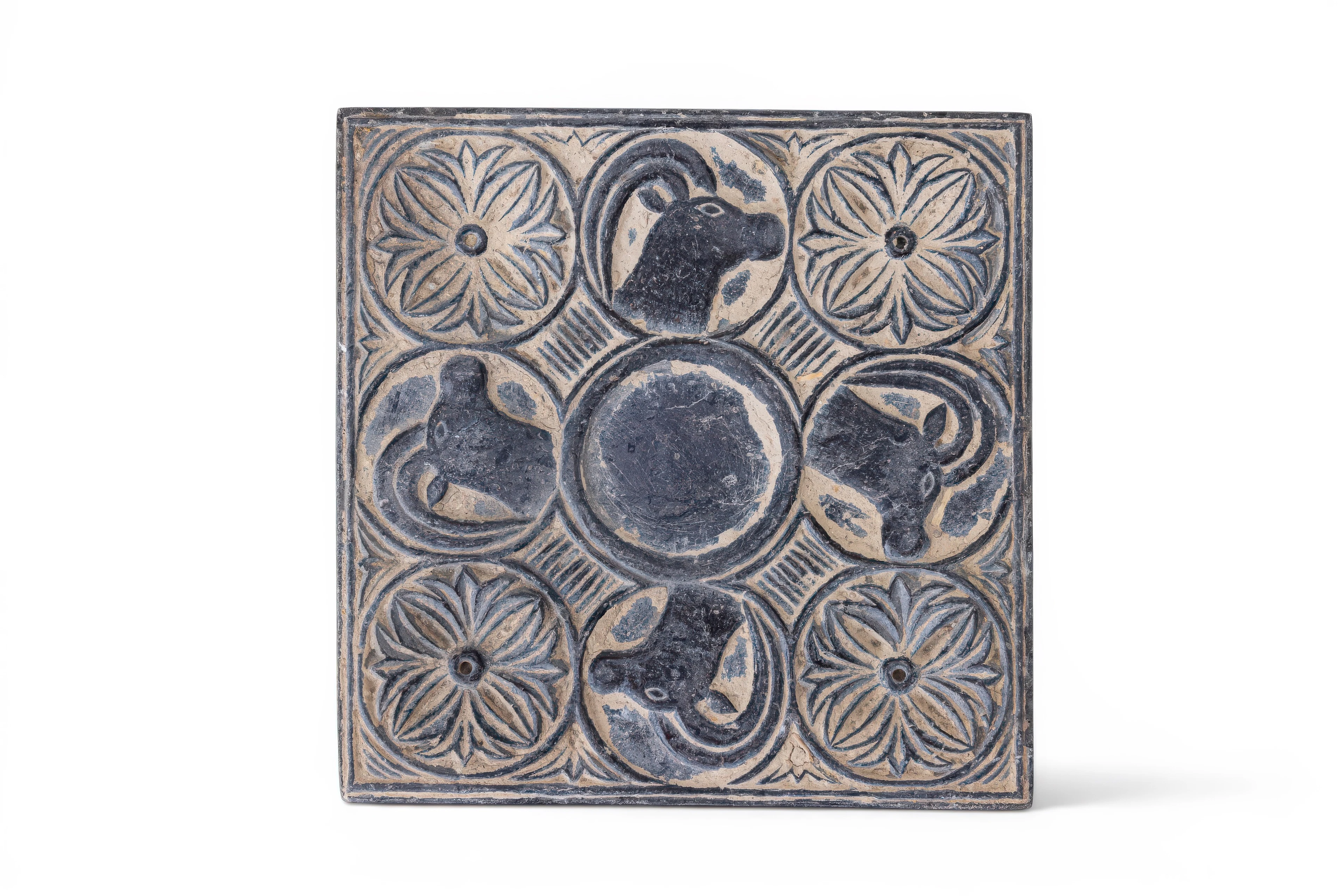 BACTRIAN STONE TILE WITH IBEXES AND ROSETTES