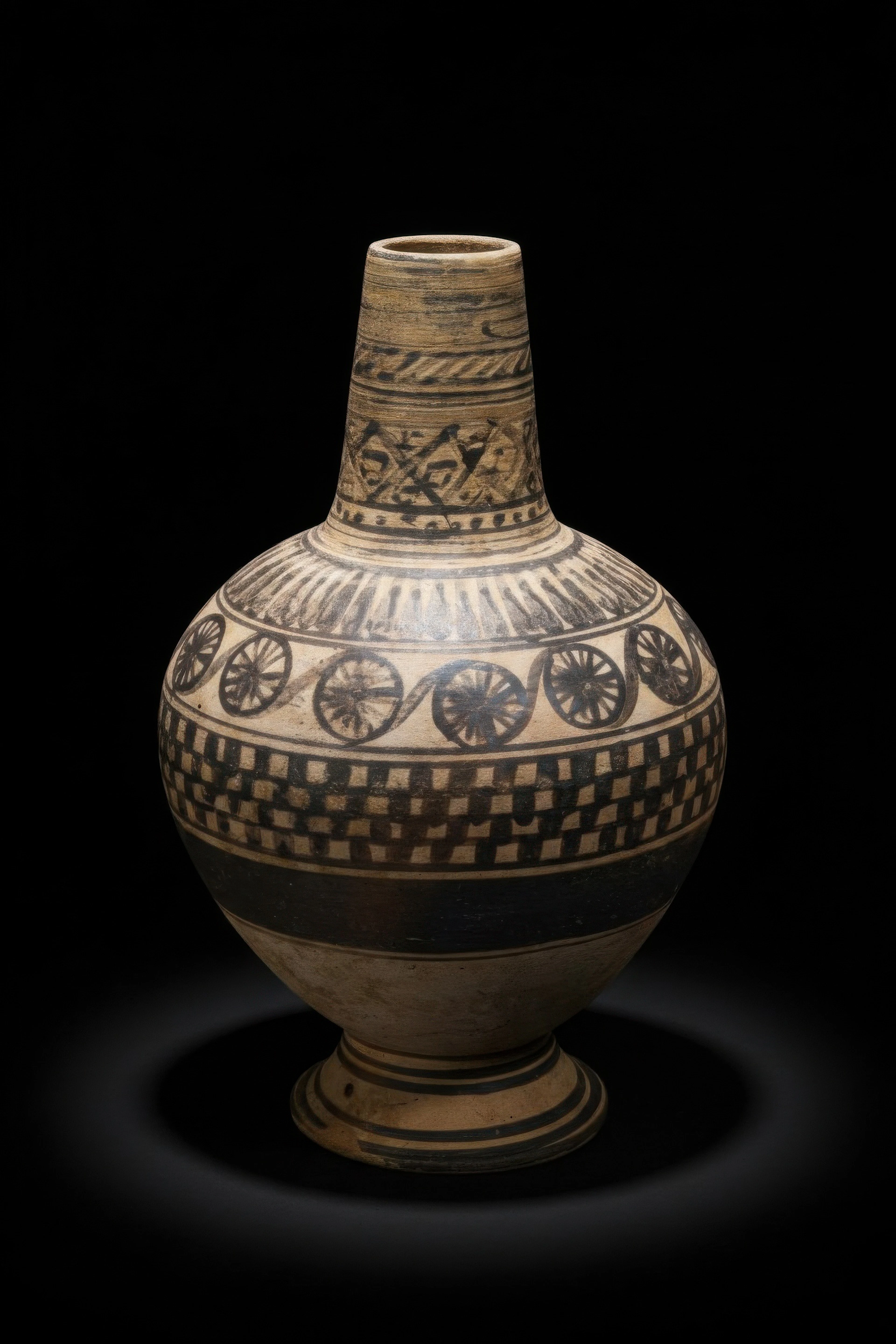 ETRUSCAN TERRACOTTA FLASK WITH GEOMETRIC DECORATION