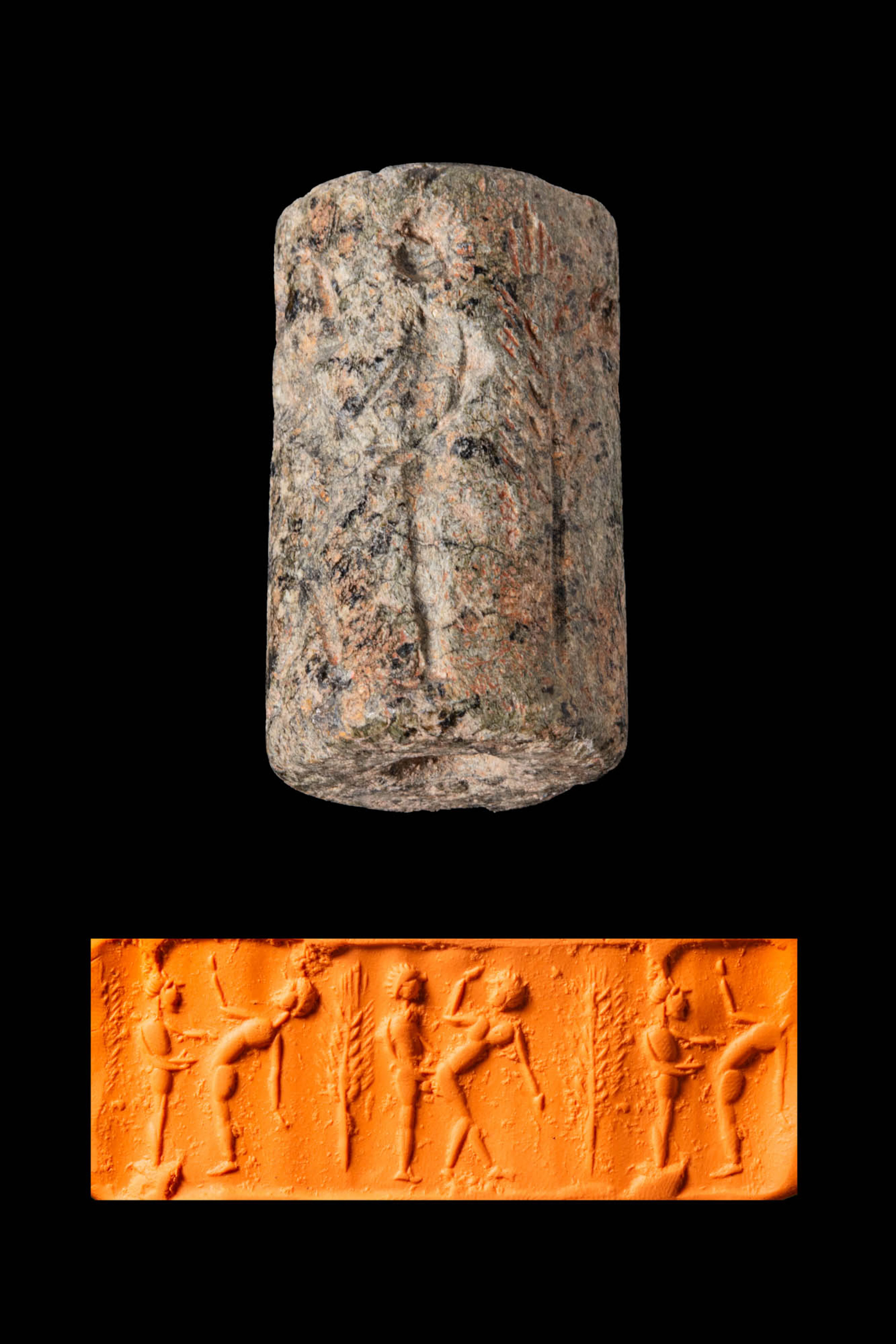 MESOPOTAMIAN STONE CYLINDER SEAL WITH EROTIC SCENES