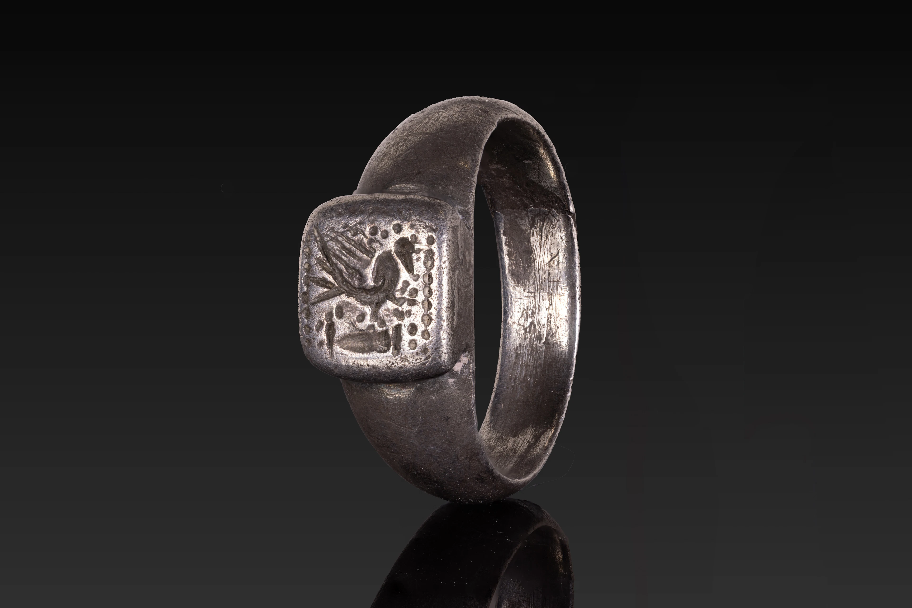 VIKING AGE SILVER RING WITH A BIRD
