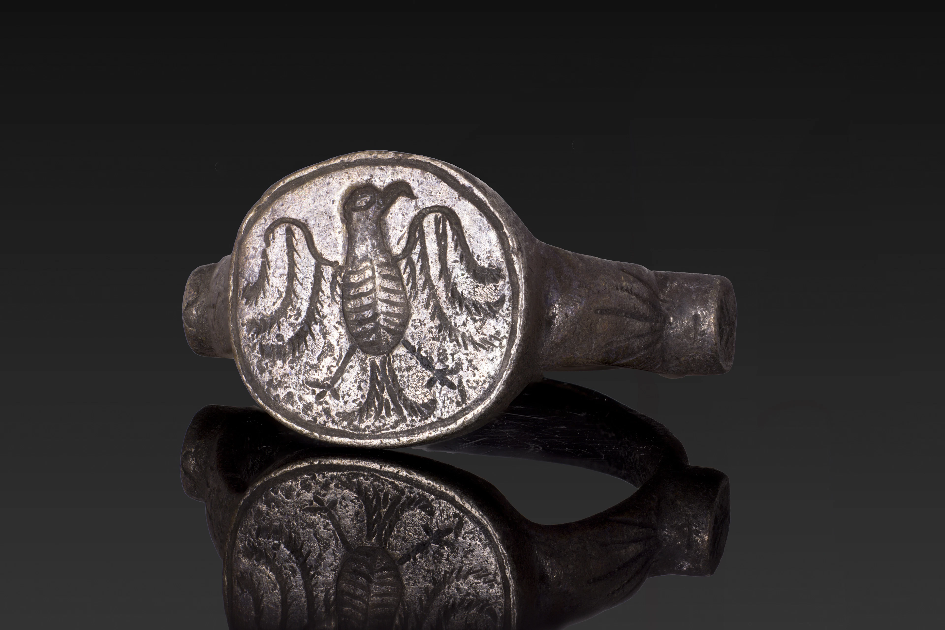 MEDIEVAL SILVER RING WITH AN EAGLE
