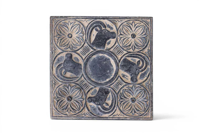 BACTRIAN STONE TILE WITH IBEXES AND ROSETTES