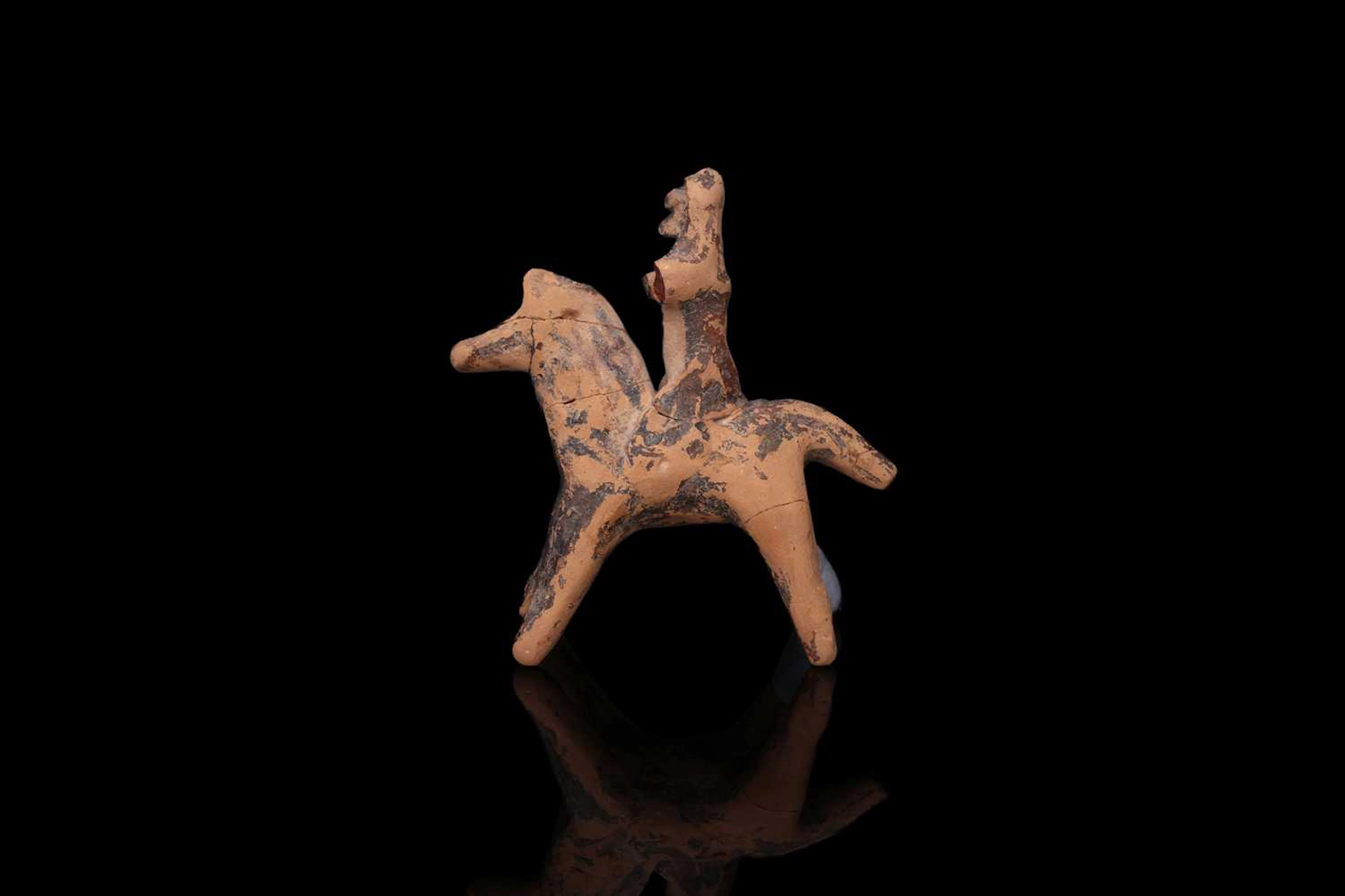 CYPRIOT PAINTED TERRACOTTA RIDER ON HORSE