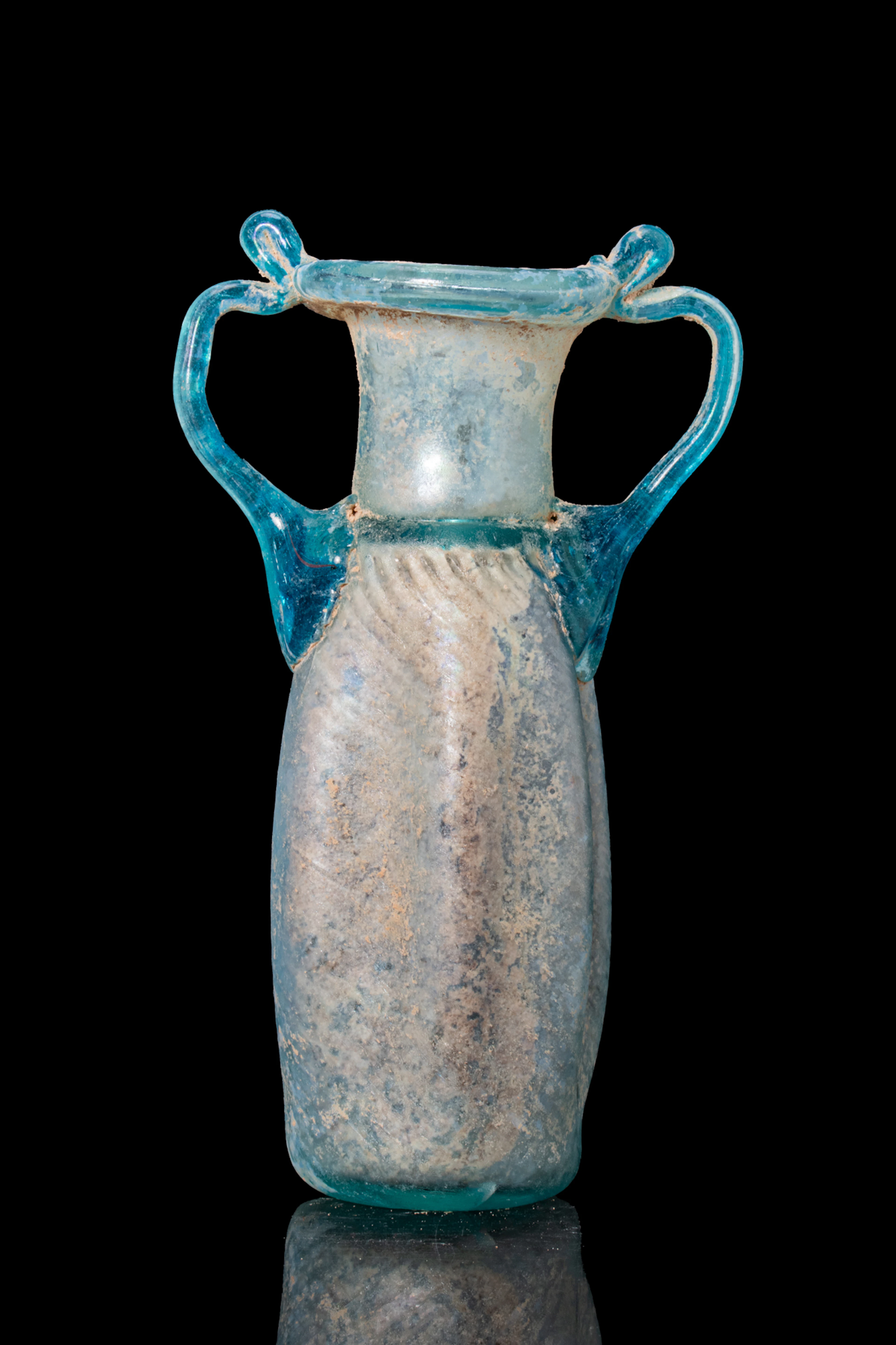 SUPERB LATE ROMAN BLUE GLASS AMPHORISKOS