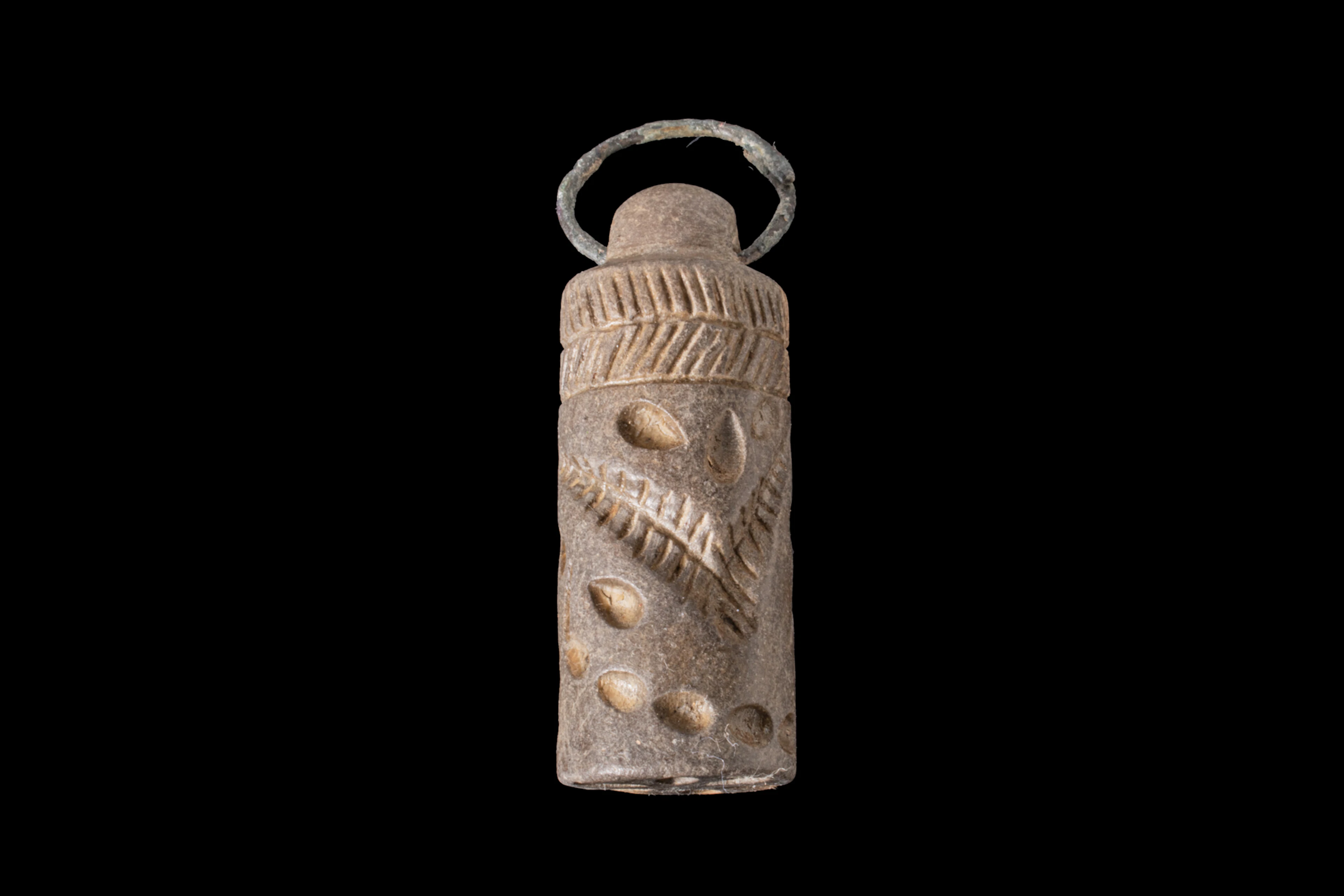 CENTRAL ASIAN BROWNISH STONE WITH FLORAL ICONS AND INSECTS