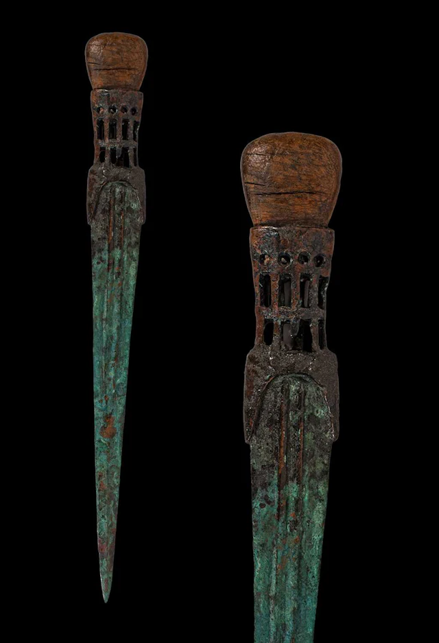 RARE BRONZE AGE DAGGER WITH OPENWORK HANDLE