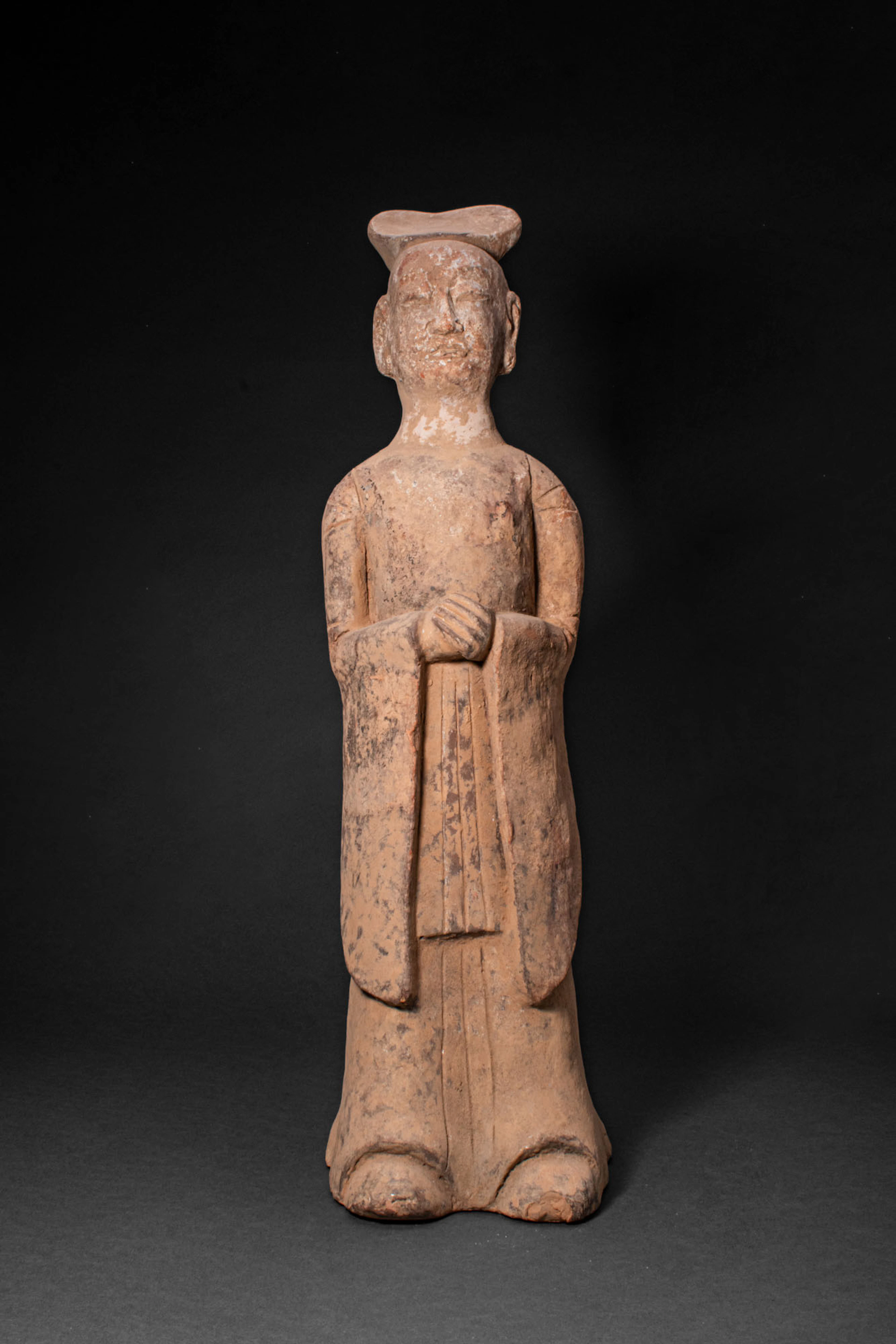 CHINESE TERRACOTTA STANDING COURT ATTENDANT - TL TESTED