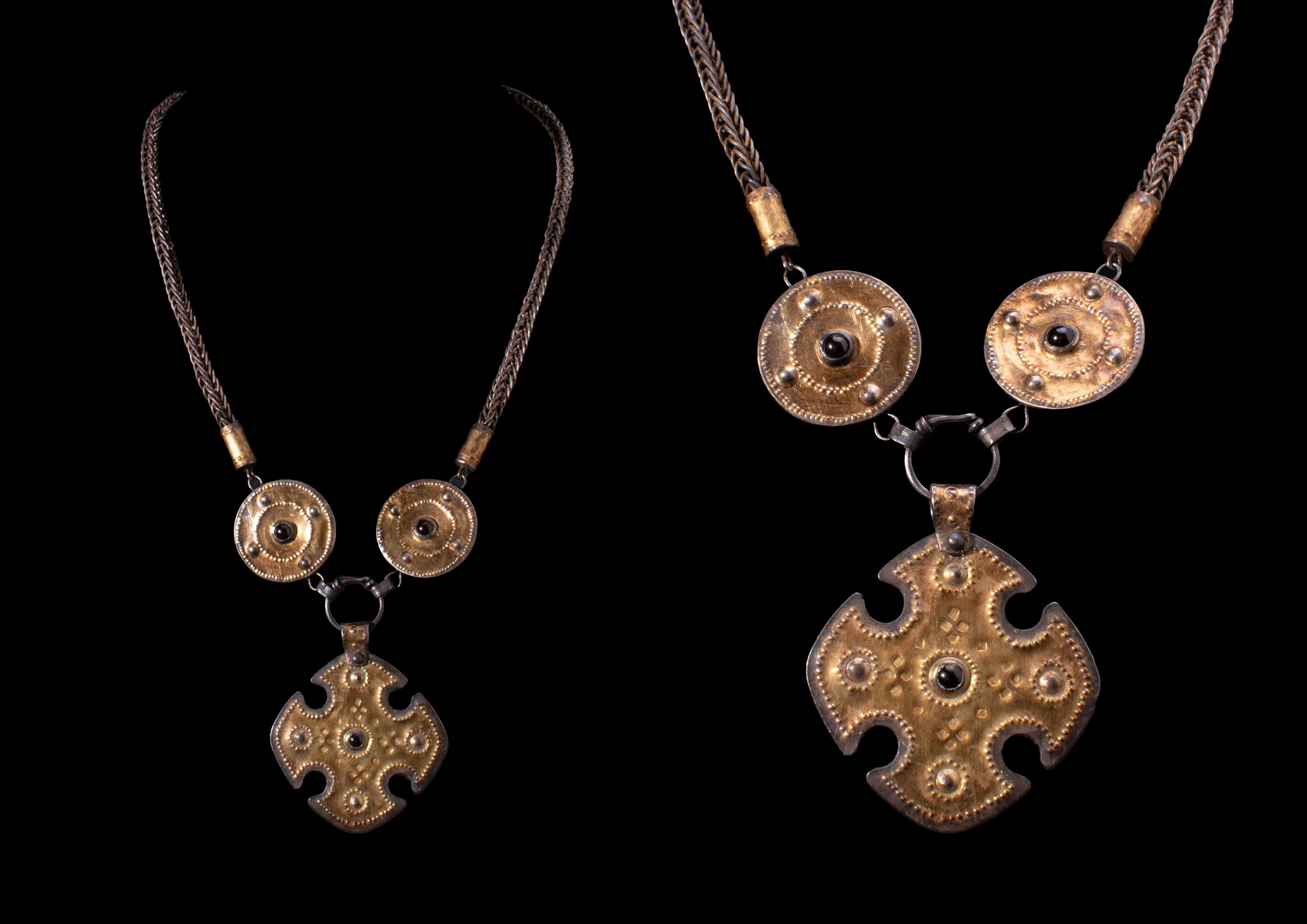 MEROVINGIAN SILVER-GILT BISHOP'S NECKLACE WITH CROSS PENDANT