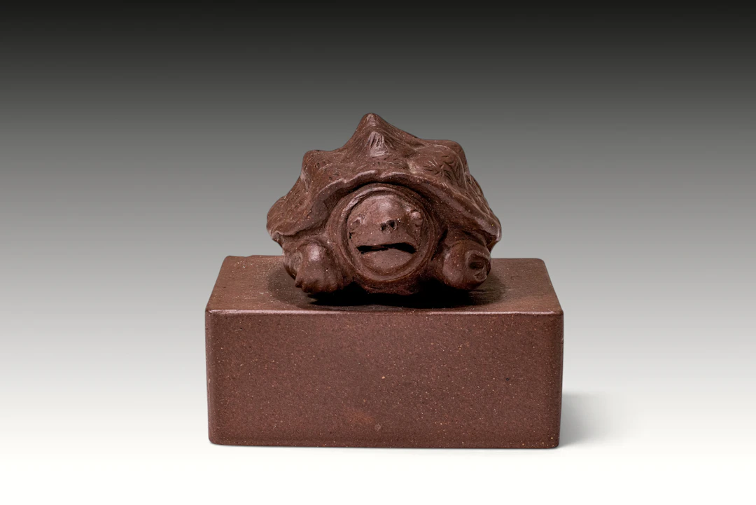 RARE YIXING SQUARE SEAL WITH TURTLE FINIAL, SIGNED YOU QINQING
