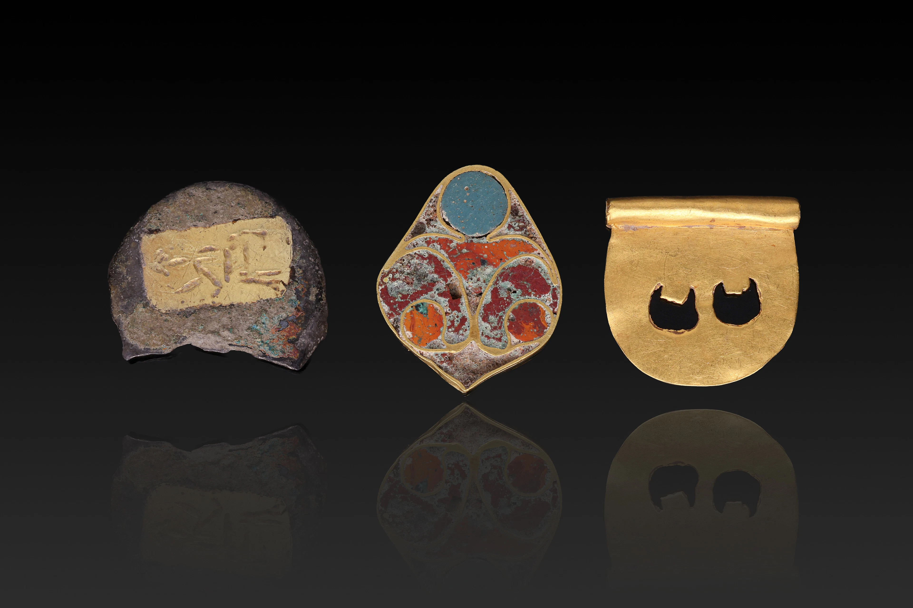 COLLECTION OF EGYPTIAN GOLD, SILVER, BRONZE AND ENAMEL FITTINGS