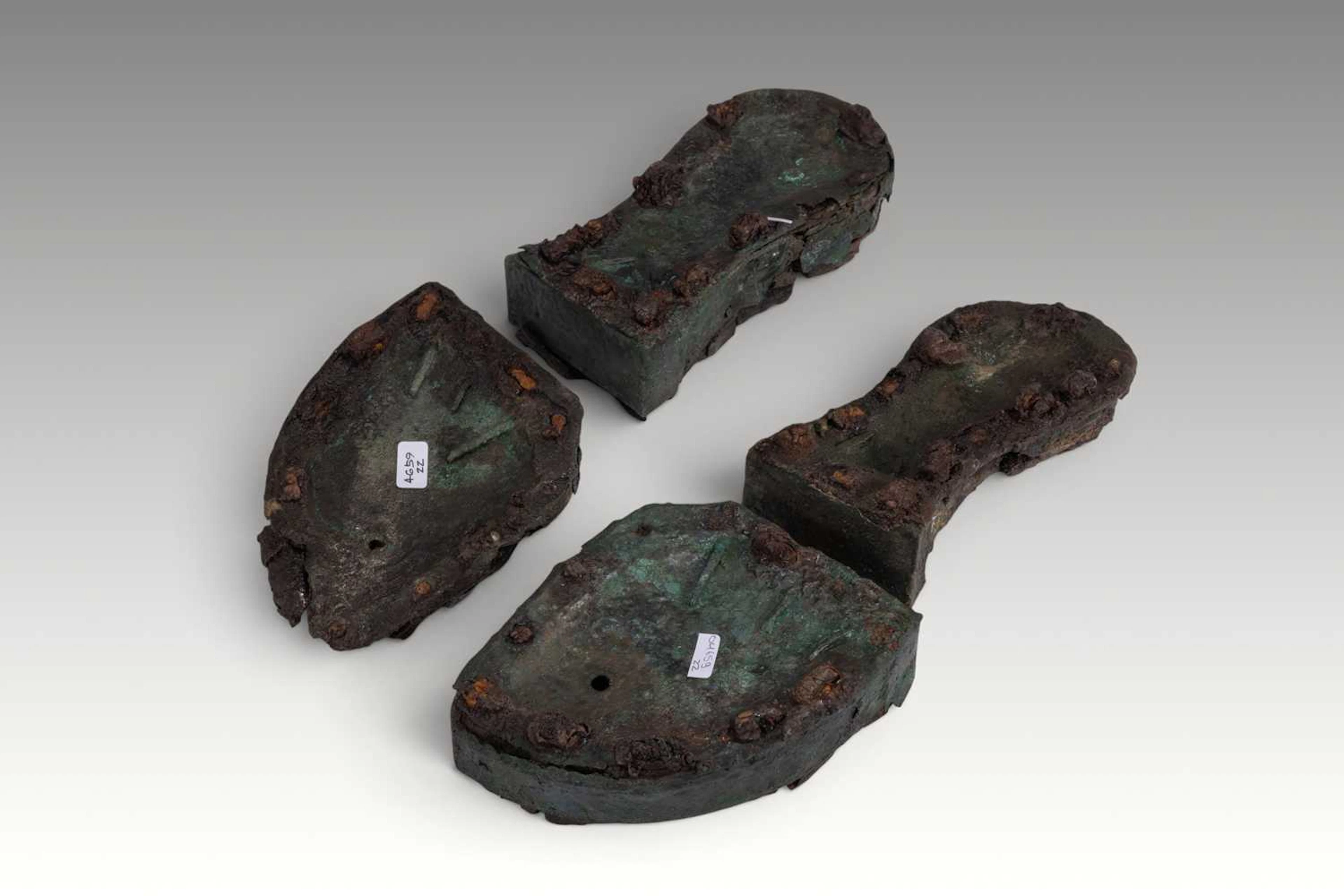 UNIQUE PAIR OF EGYPTIAN BRONZE AND WOOD SANDALS