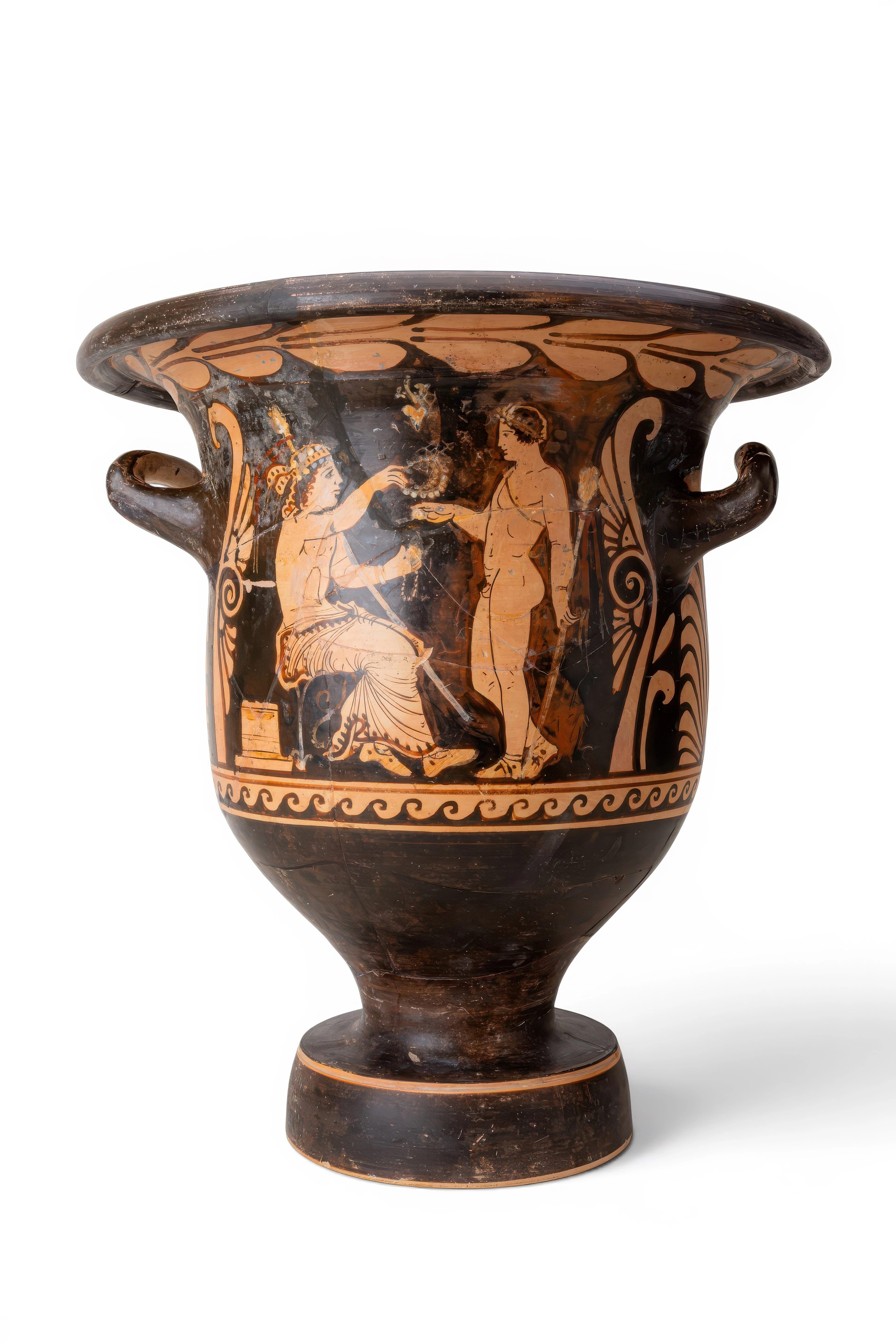 APULIAN RED-FIGURE BELL KRATER WITH DIONYSIAC SCENE BY THE CIRCLE
