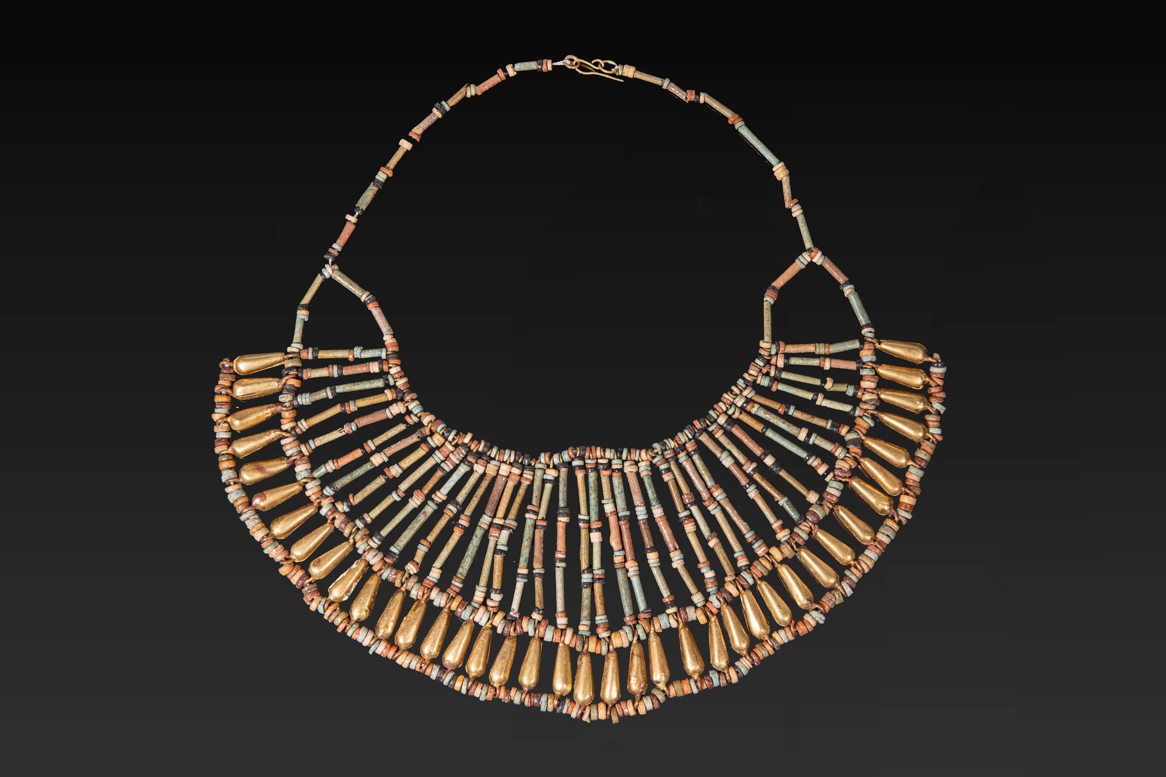RARE EGYPTIAN GOLD AND FAIENCE PECTORAL NECKLACE