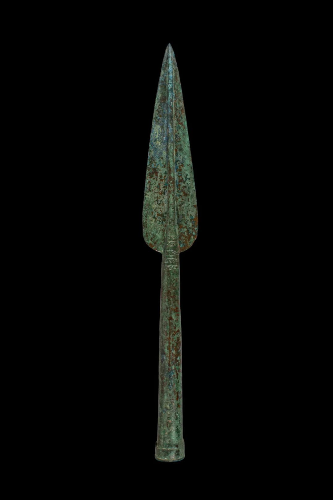 GREEK HOPLITE BRONZE ENGRAVED SPEARHEAD