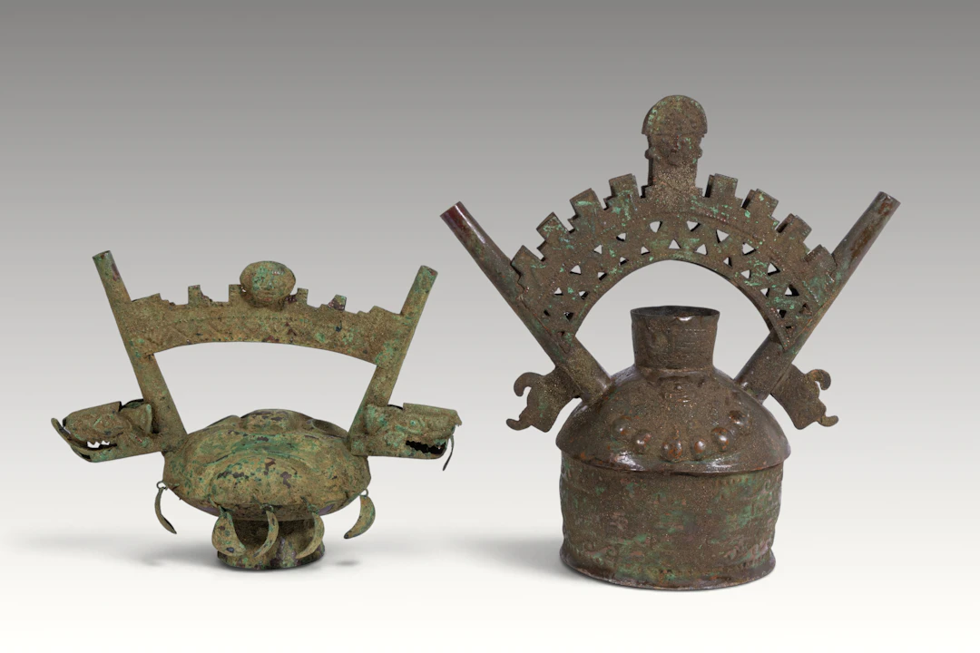 PAIR OF PRE-COLUMBIAN LAMBAYEQUE COPPER VESSELS