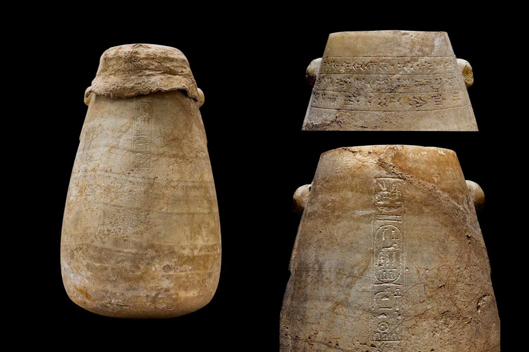 OUTSTANDING EGYPTIAN ALABASTER VESSEL OF DARIUS I WITH QUADRILINGUAL