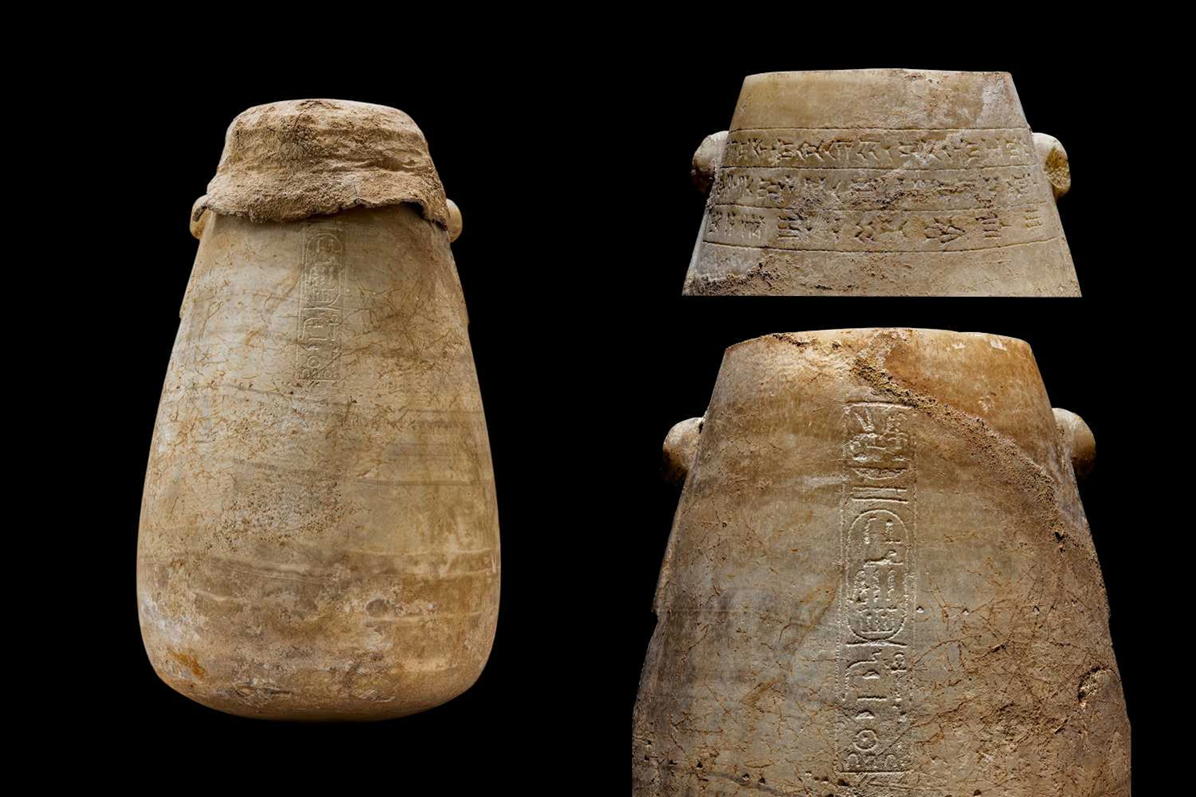 OUTSTANDING EGYPTIAN ALABASTER VESSEL OF DARIUS I WITH QUADRILINGUAL