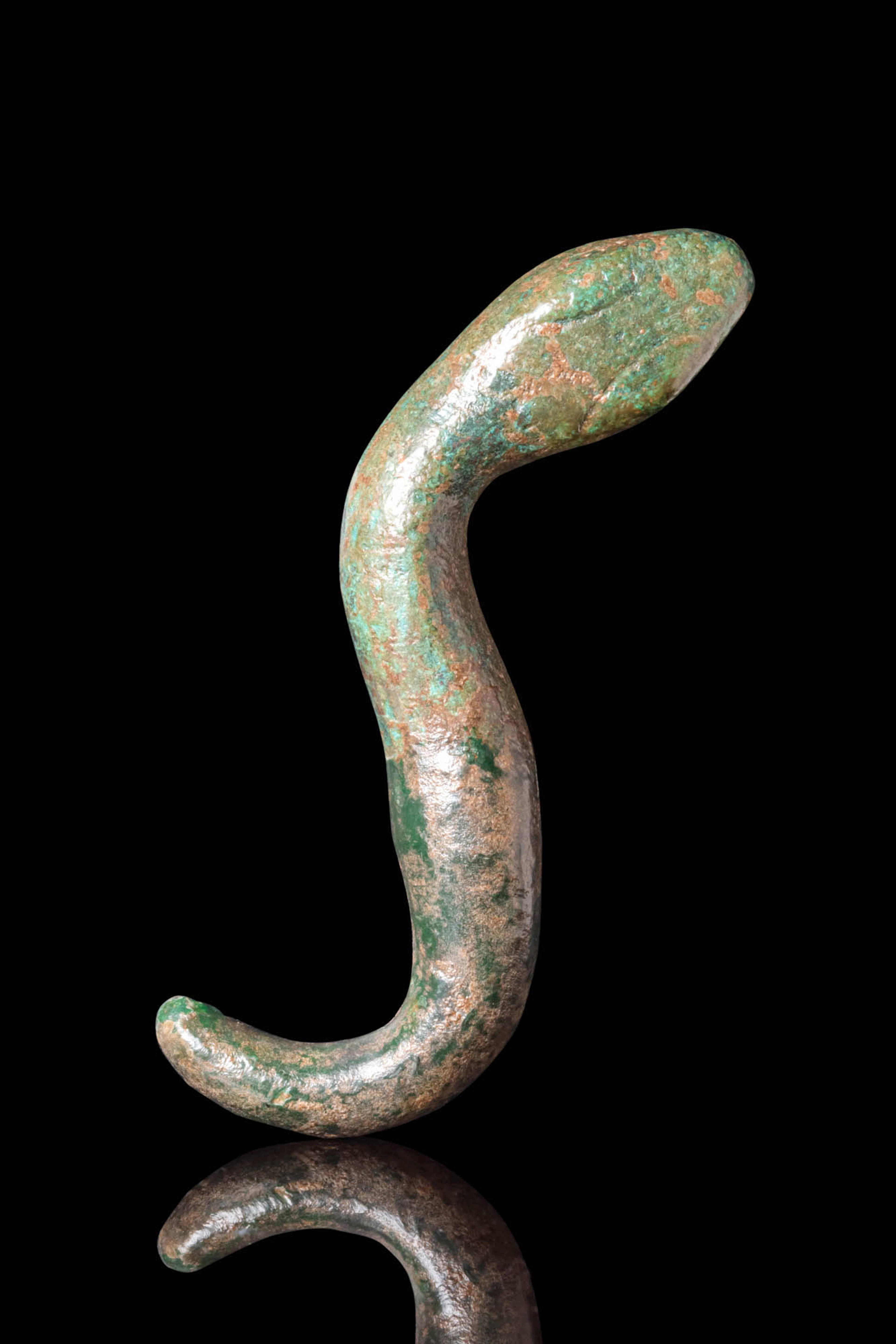 LARGE ROMANO-EGYPTIAN BRONZE SNAKE-SHAPED AMULET