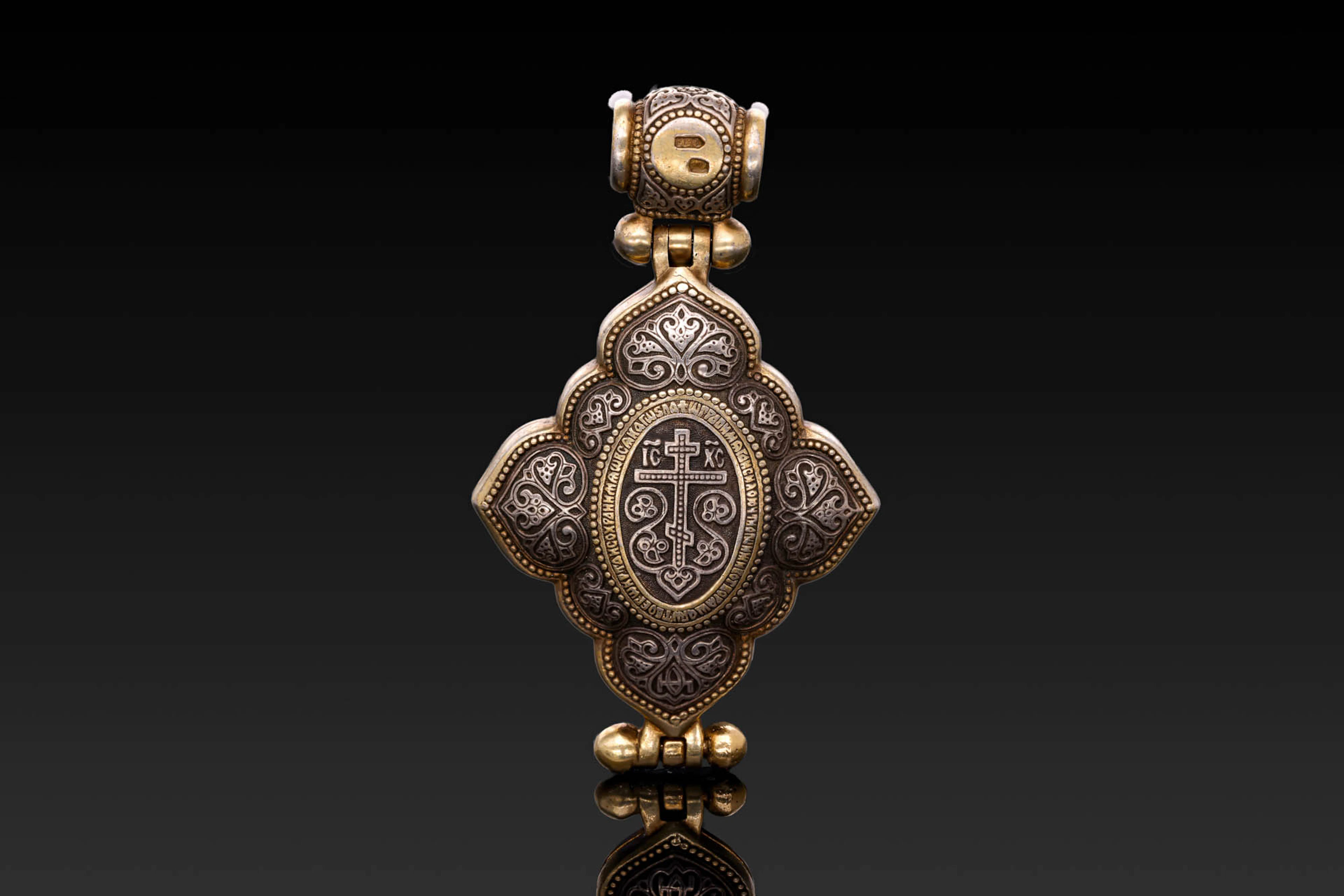 RUSSIAN SILVER-GILT ENCOLPION CROSS